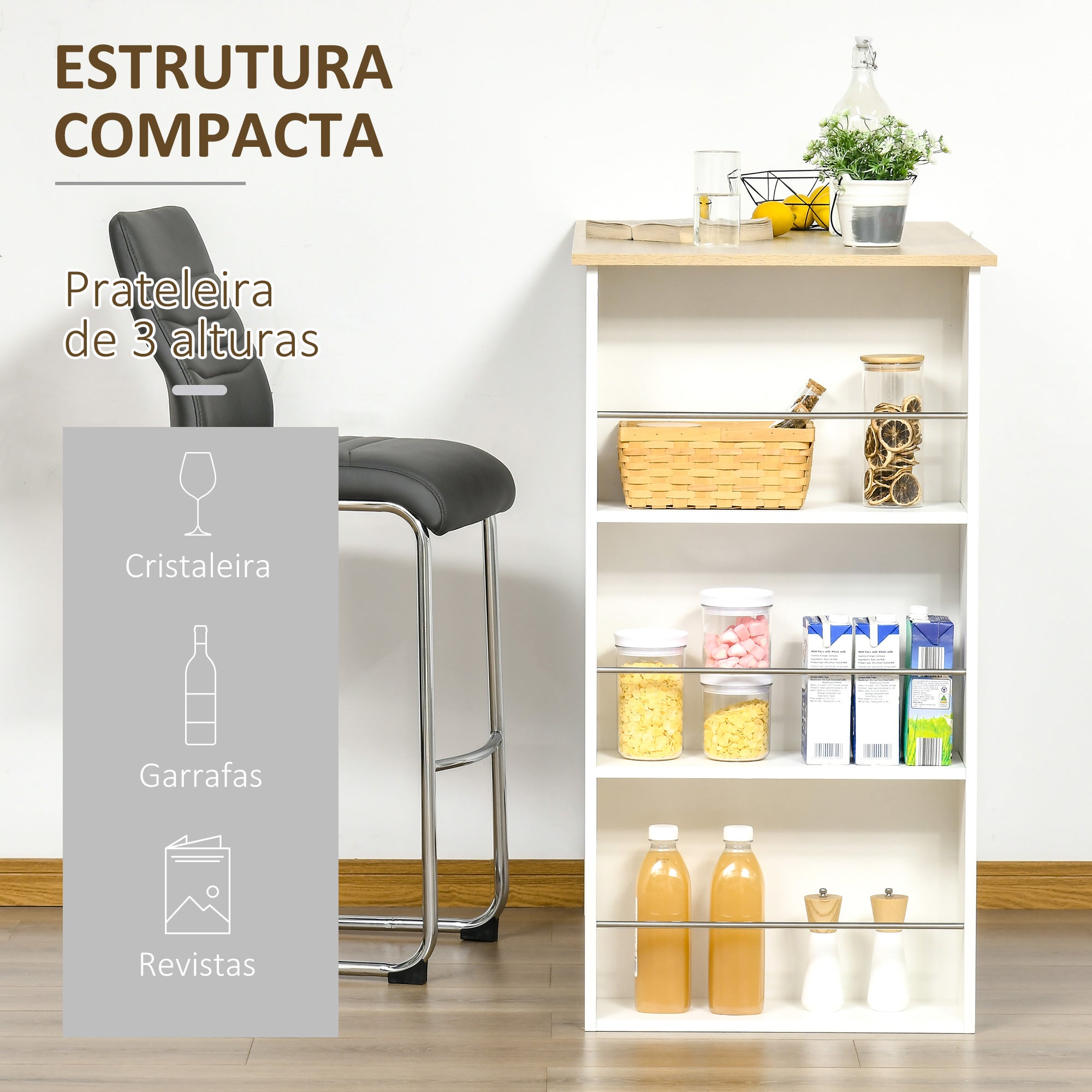 Mesa de Bar de Bistrô com 3 Prateleiras 112x57x106 cm Branco
