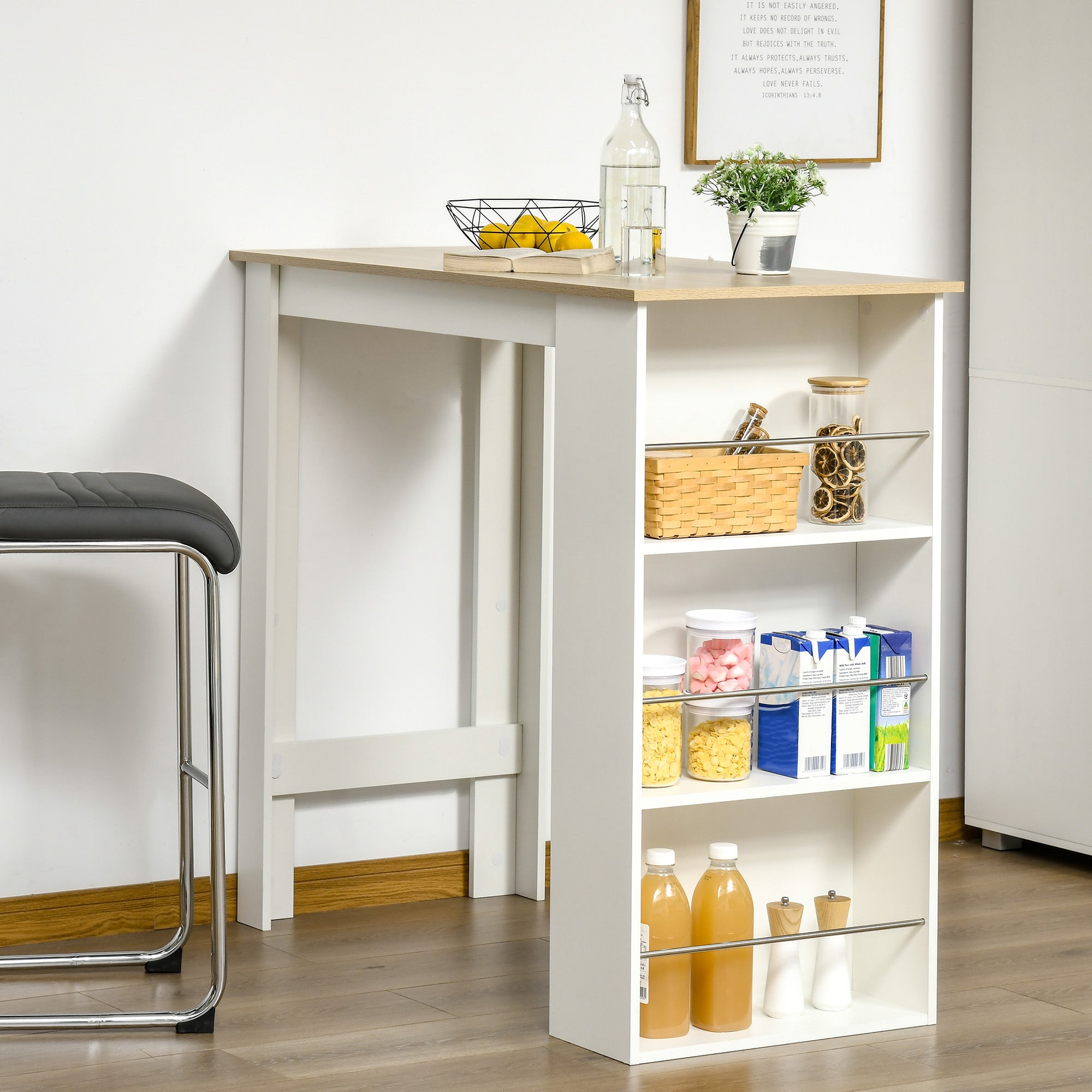 Mesa de Bar de Bistrô com 3 Prateleiras 112x57x106 cm Branco