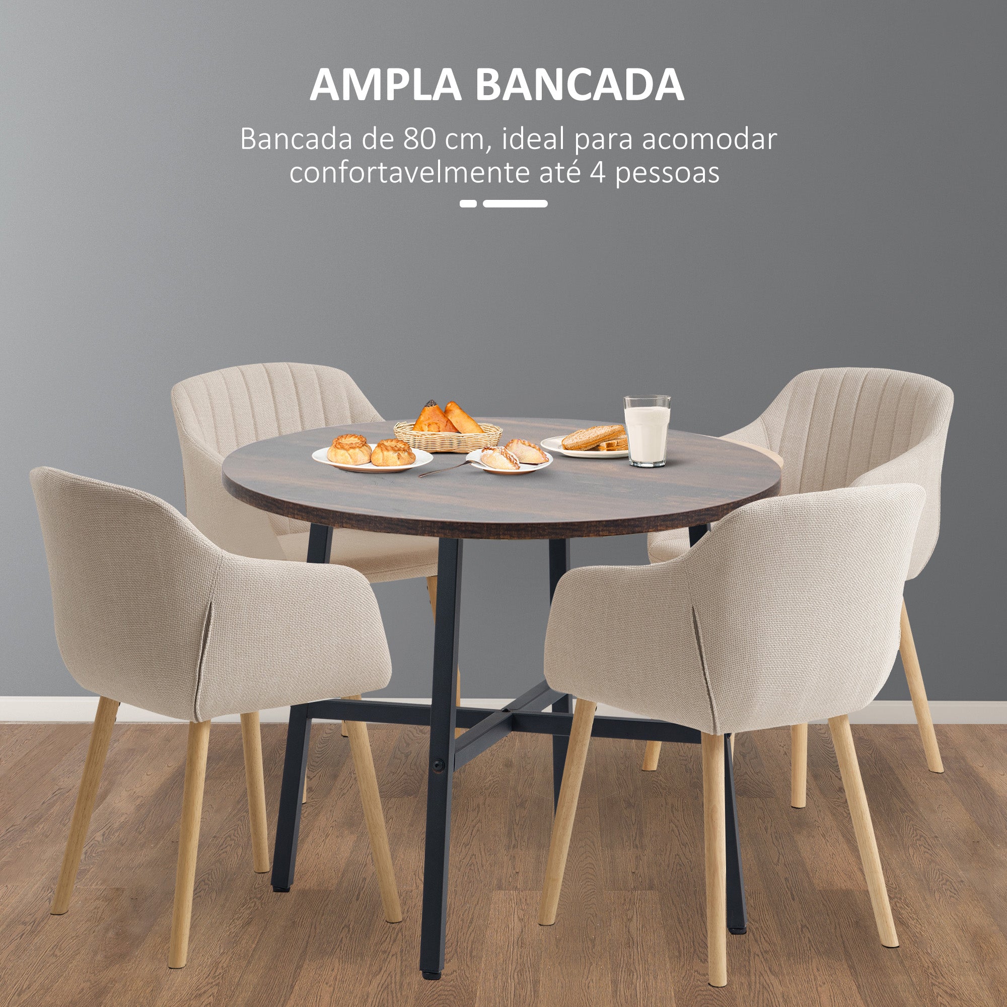Mesa de Sala de Jantar Redonda Moderna Ø80x76 cm - Marrom Rústico e Preto