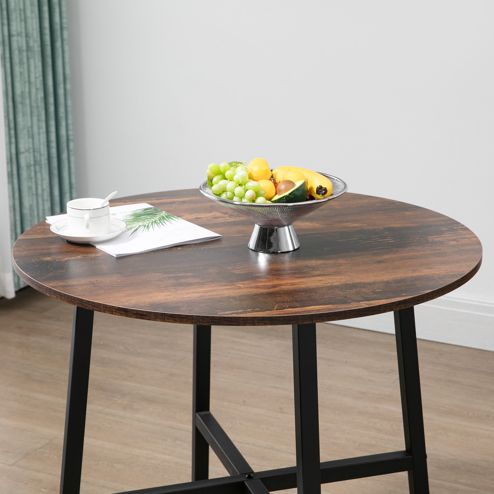 Mesa de Sala de Jantar Redonda Moderna Ø80x76 cm - Marrom Rústico e Preto