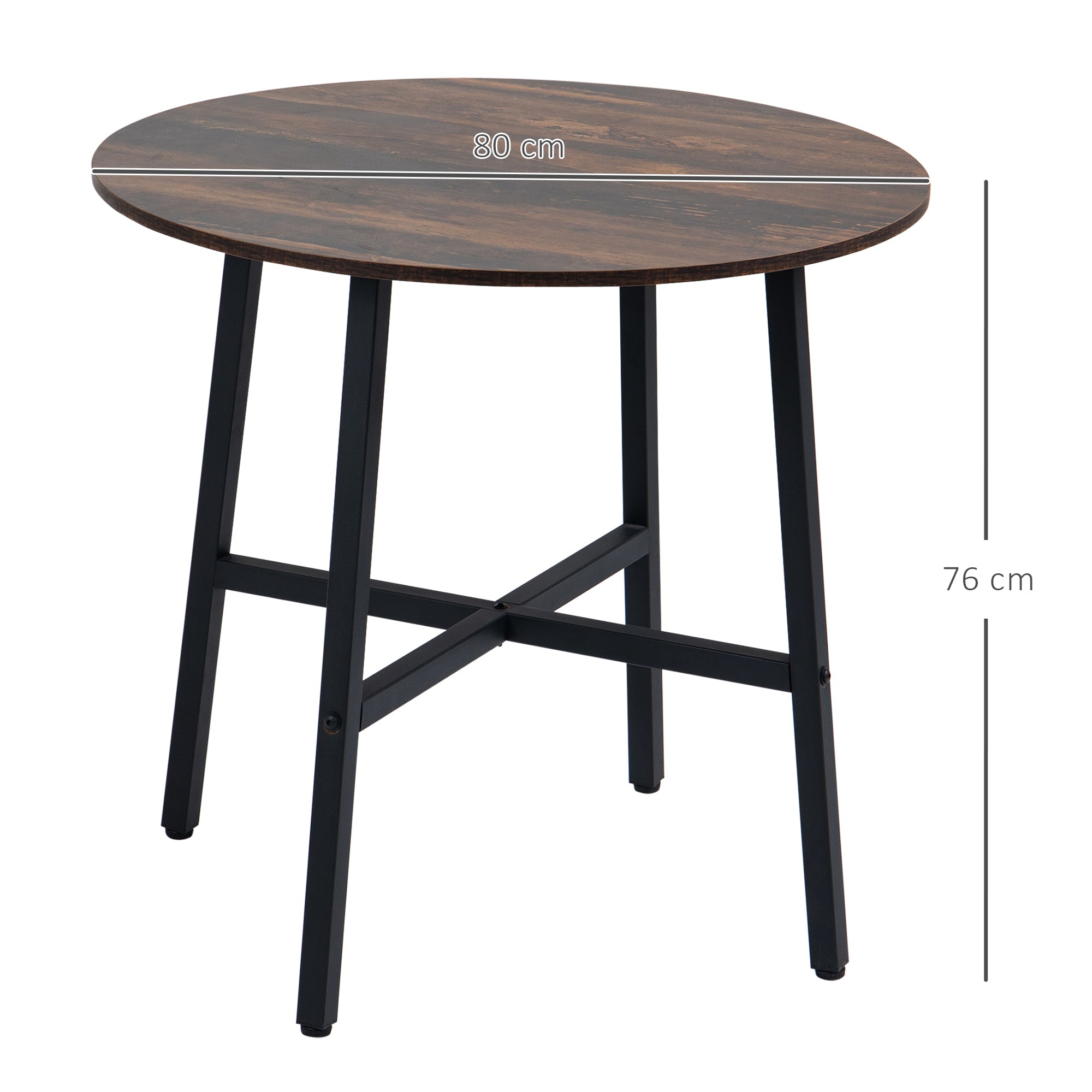 Mesa de Sala de Jantar Redonda Moderna Ø80x76 cm - Marrom Rústico e Preto