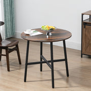 Mesa de Sala de Jantar Redonda – Ø80x76 cm – Marrom Rústico e Preto – Melamina de madeira e aço