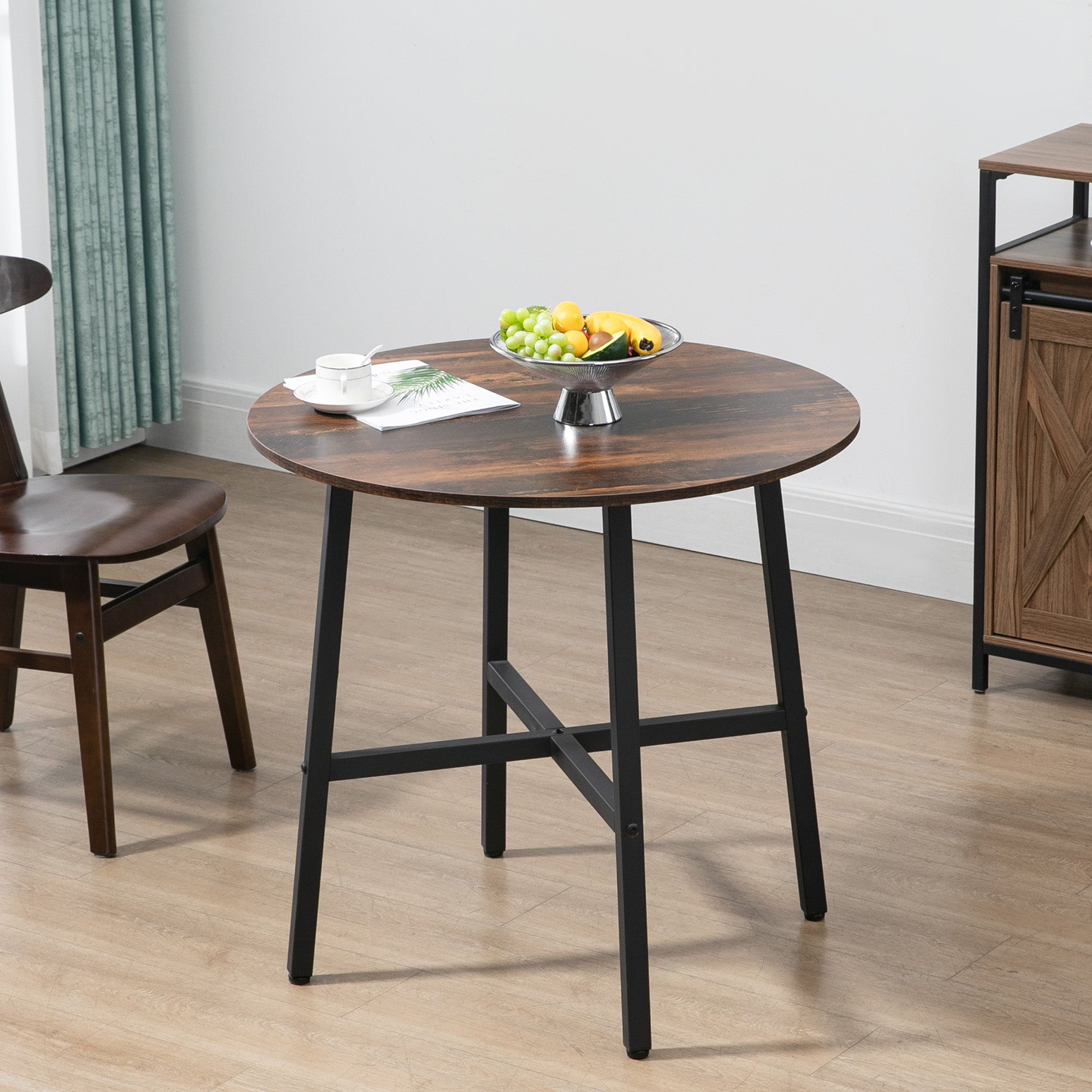 Mesa de Sala de Jantar Redonda Moderna Ø80x76 cm - Marrom Rústico e Preto