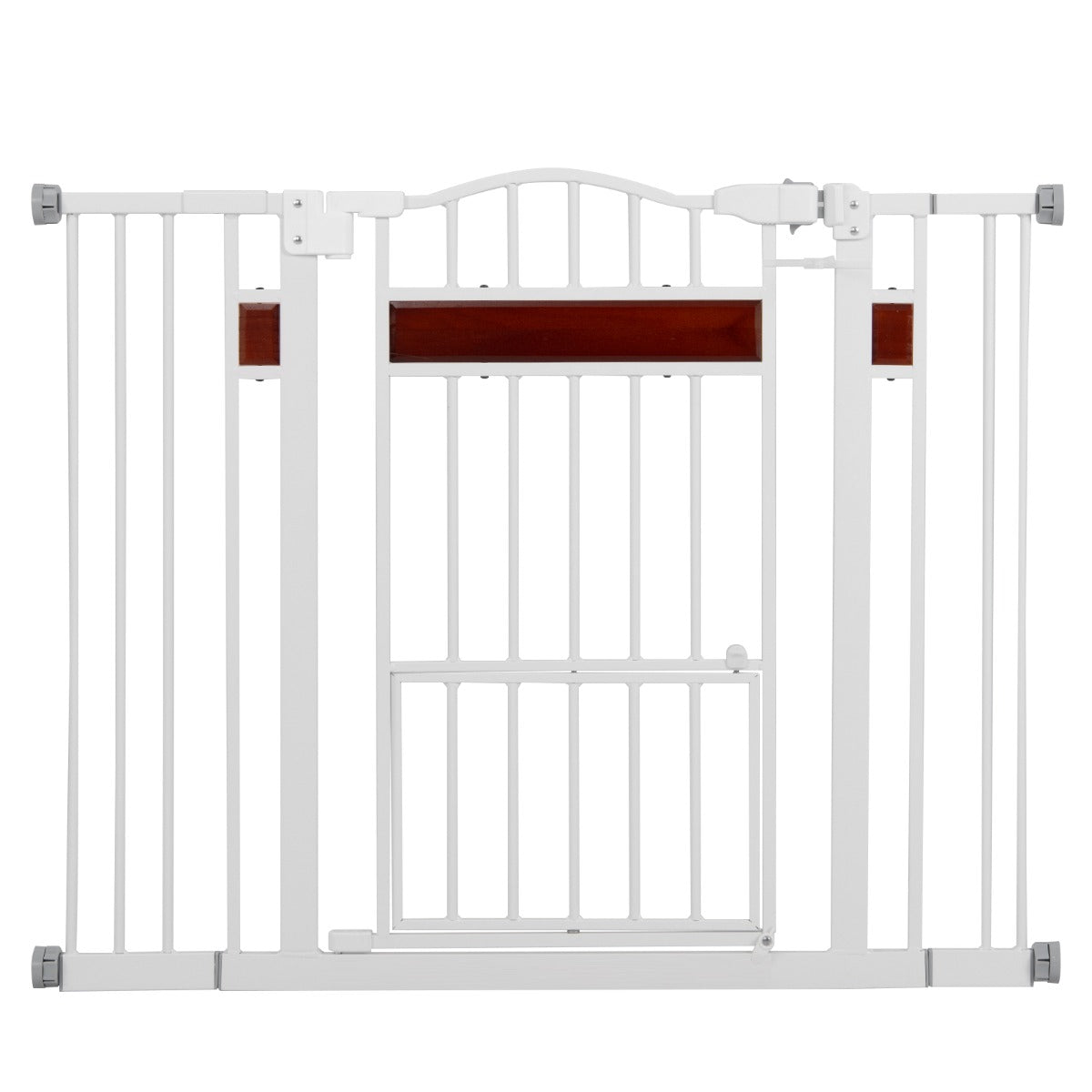 Porta para Animais de Estimação Extra Larga com Porta Pequena 2 Extensões Duplo Fecho para Portas e Escadas 74-104 x 76 cm Branco