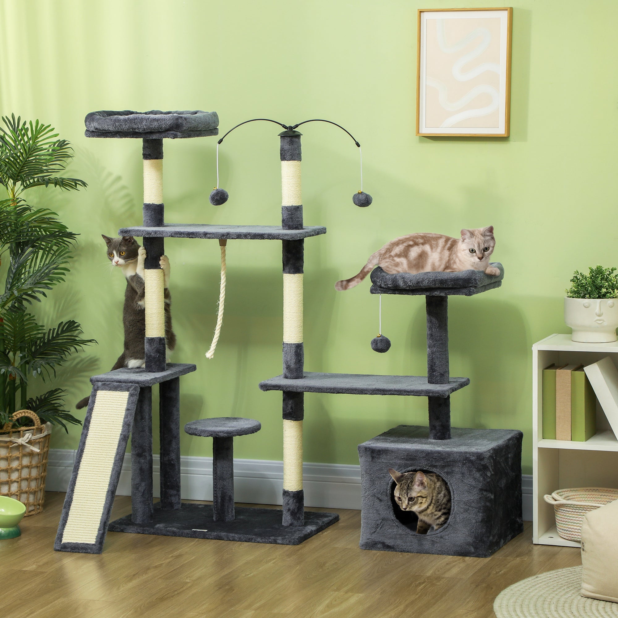 Arranhador para Gatos Cinzento 124,5x40x134 cm - Centro de Atividades Completo
