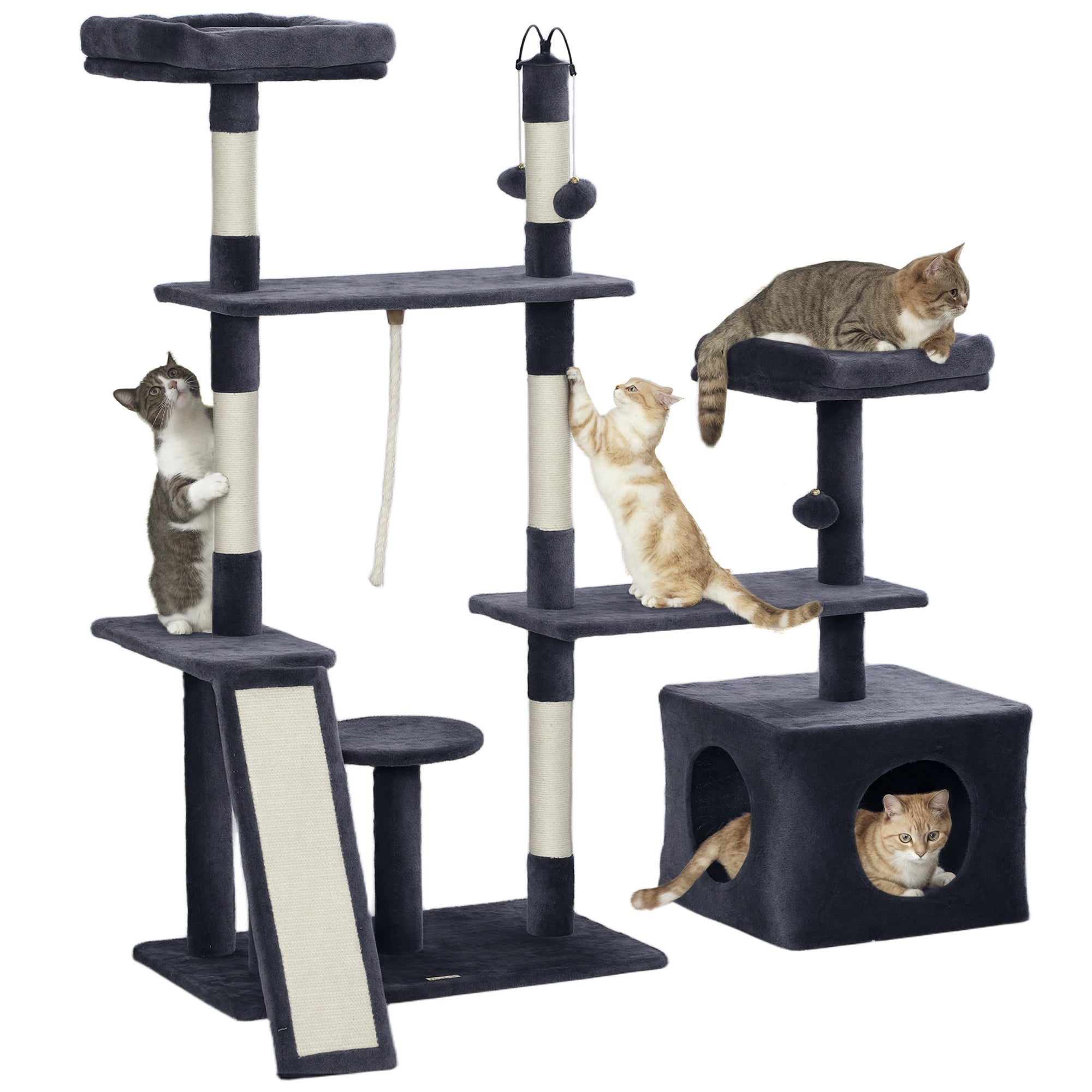 Arranhador para Gatos Cinzento 124,5x40x134 cm - Centro de Atividades Completo