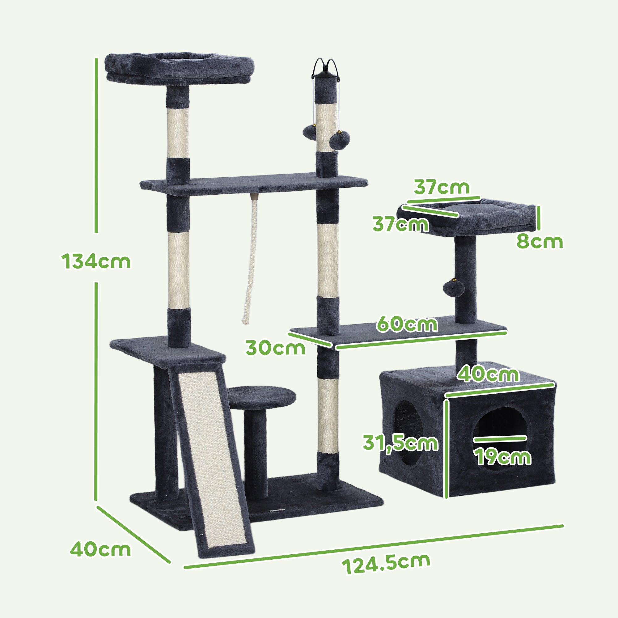 Arranhador para Gatos Cinzento 124,5x40x134 cm - Centro de Atividades Completo