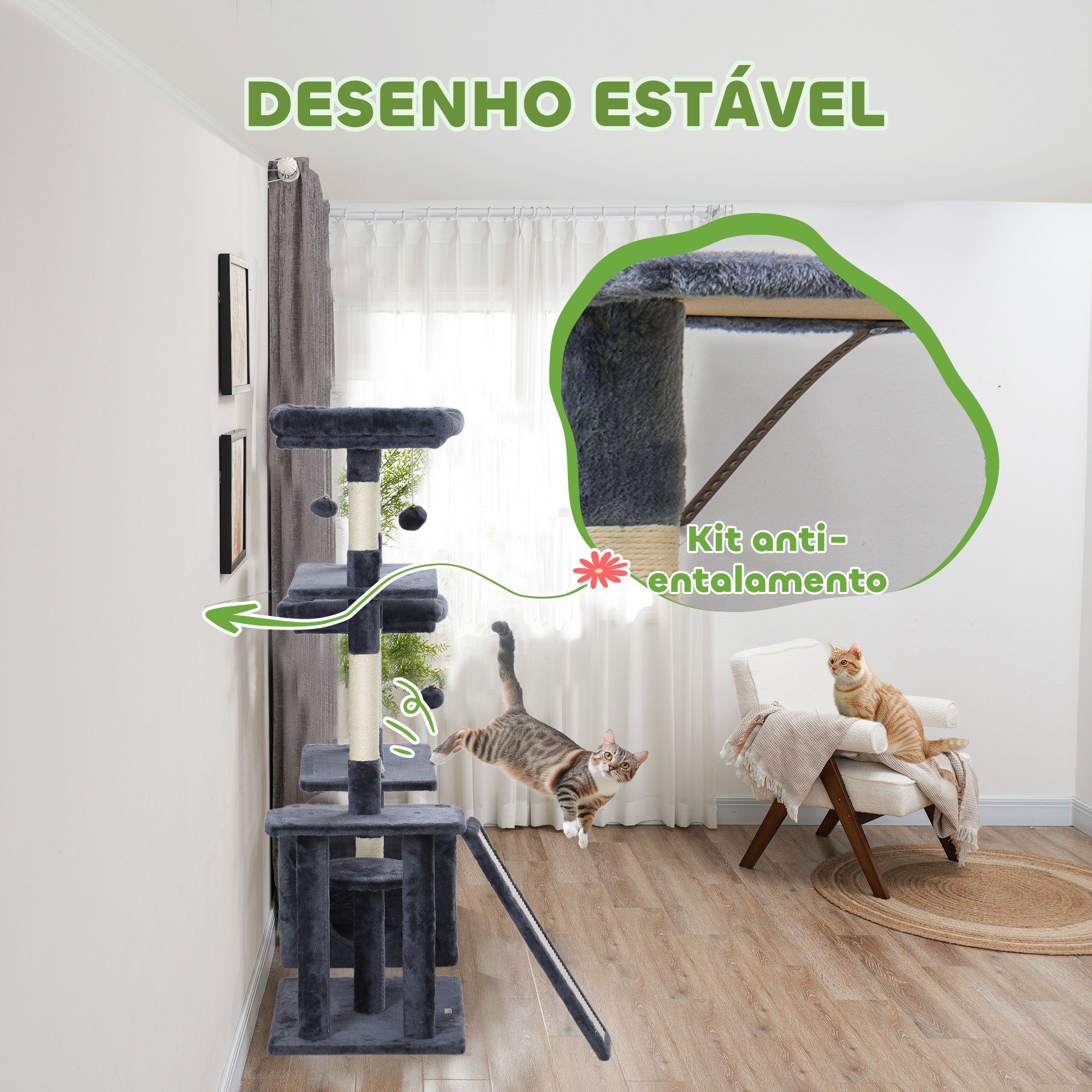 Arranhador para Gatos Cinzento 124,5x40x134 cm - Centro de Atividades Completo