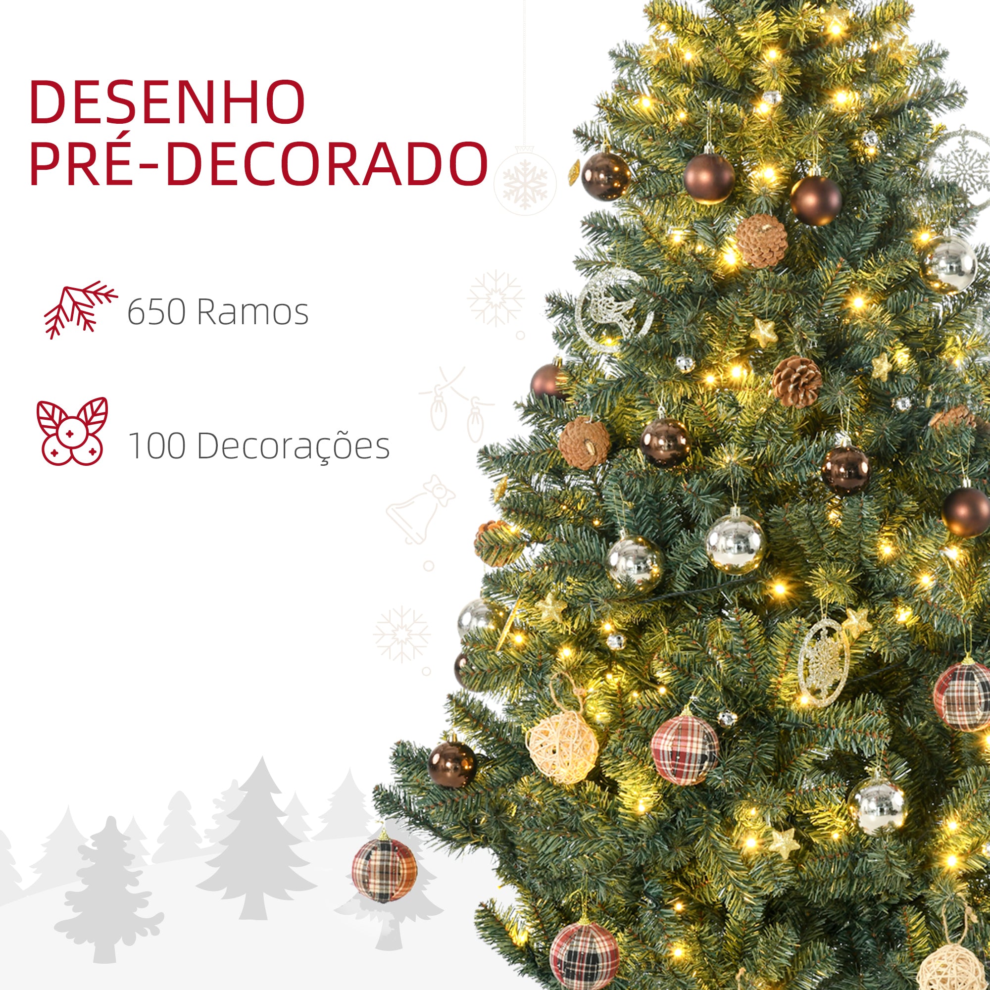 Árvore de Natal Artificial 180 cm Verde com 150 Luzes LED