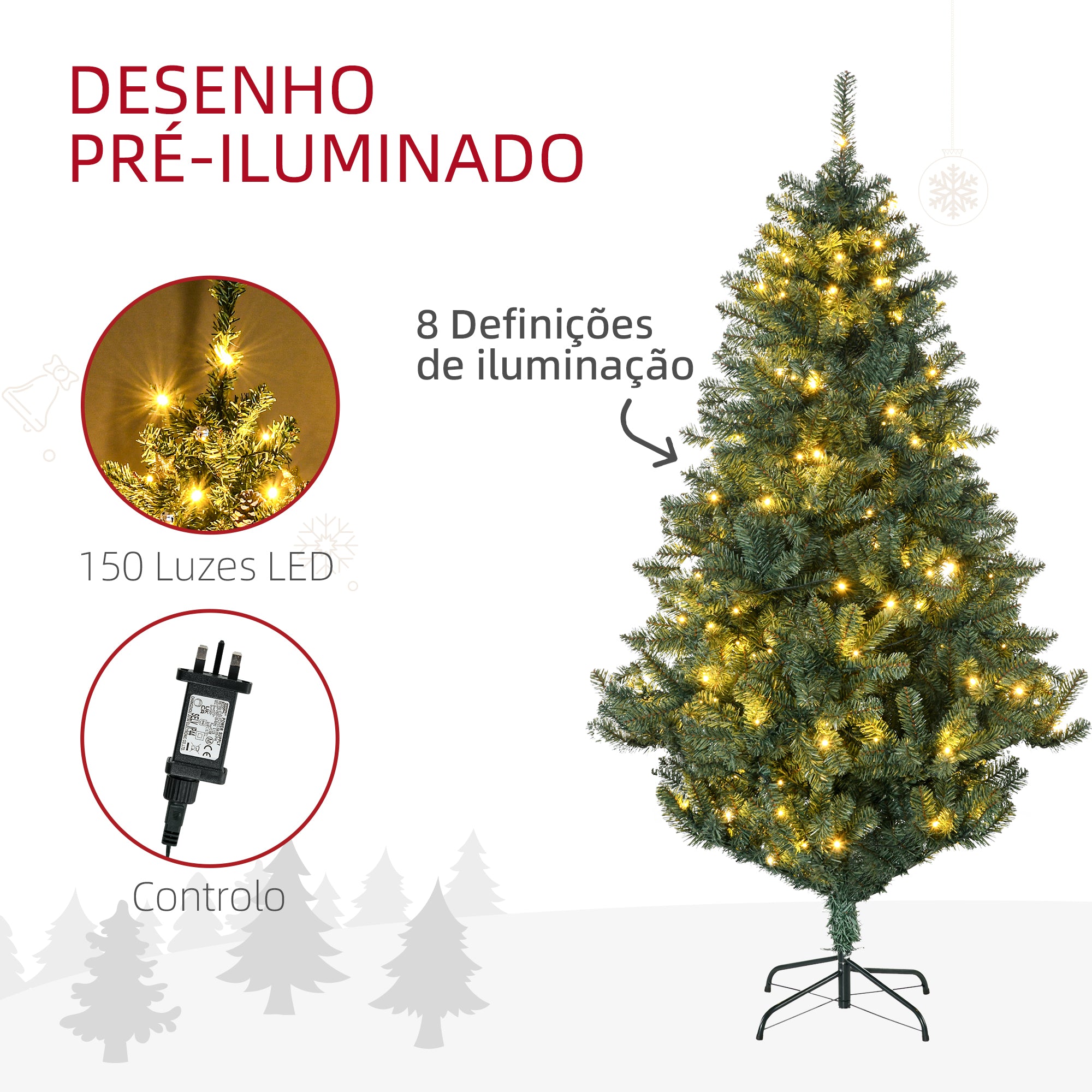Árvore de Natal Artificial 180 cm Verde com 150 Luzes LED