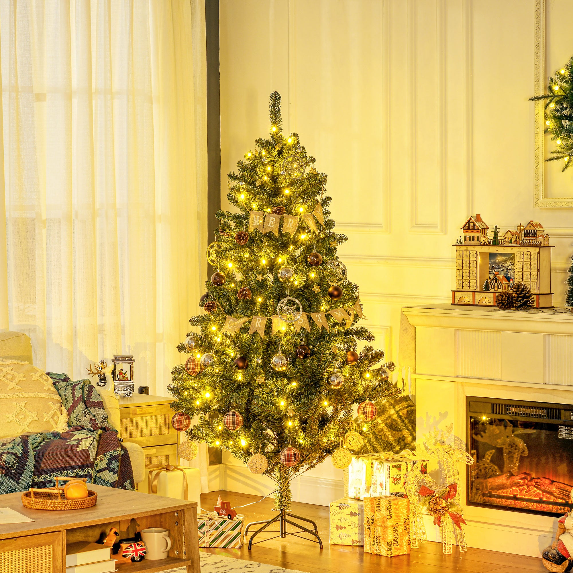 Árvore de Natal Artificial 180 cm Verde com 150 Luzes LED