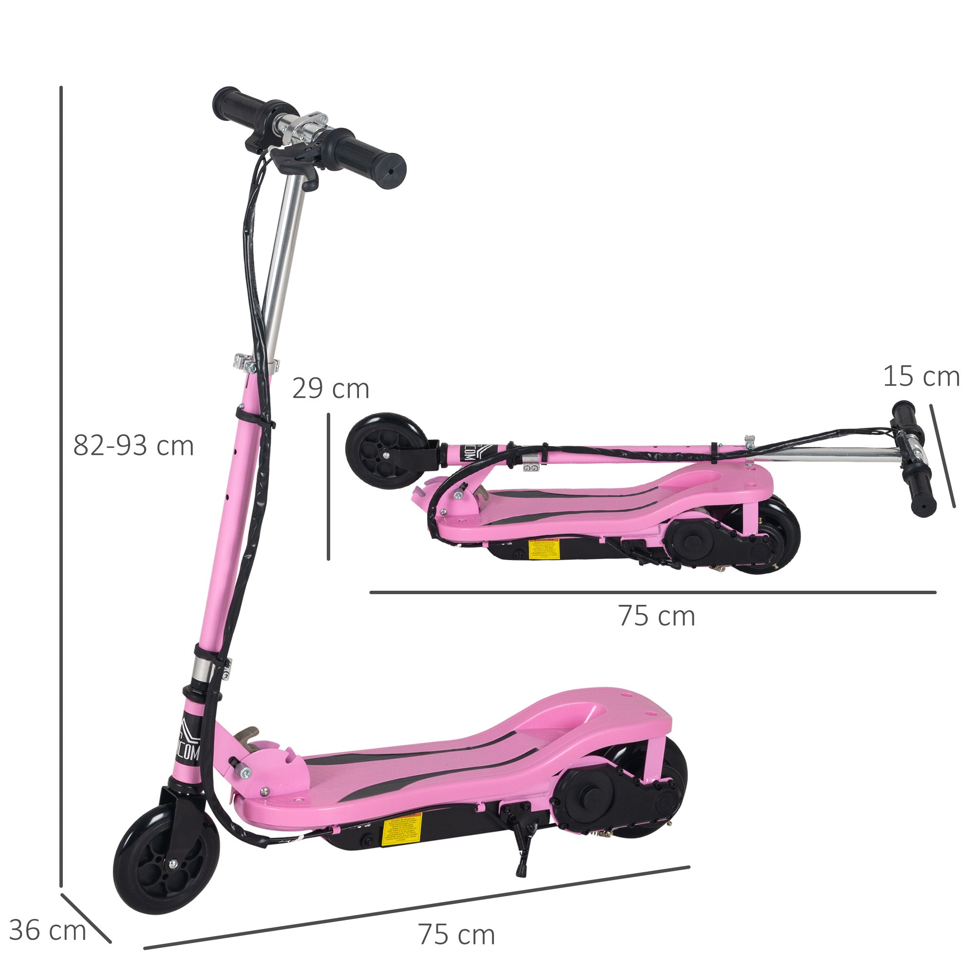 Trotinete Elétrico Dobrável Rosa 75x36x93 cm