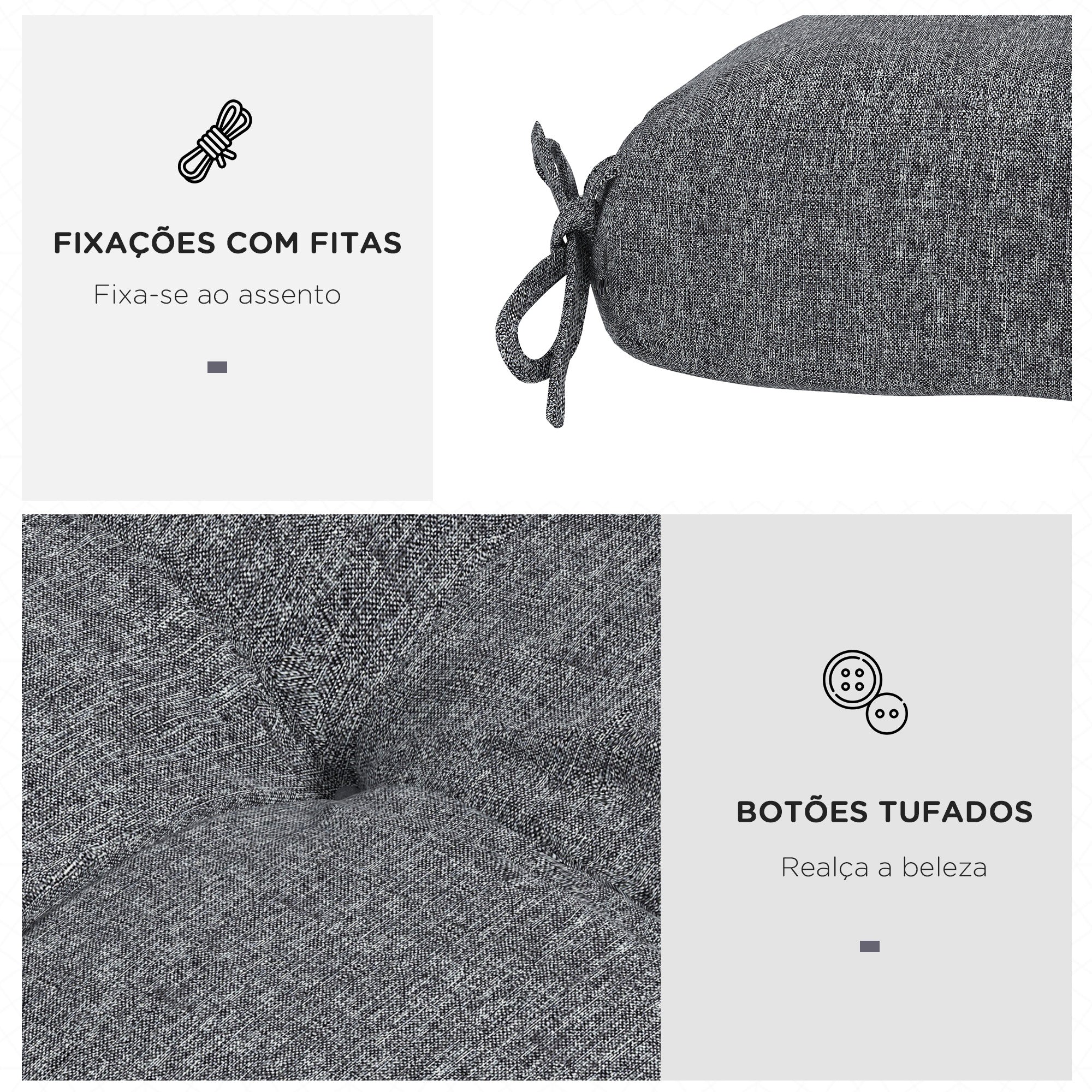 Conjunto de Almofadas para Cadeiras 48x48x7 cm Cinzento