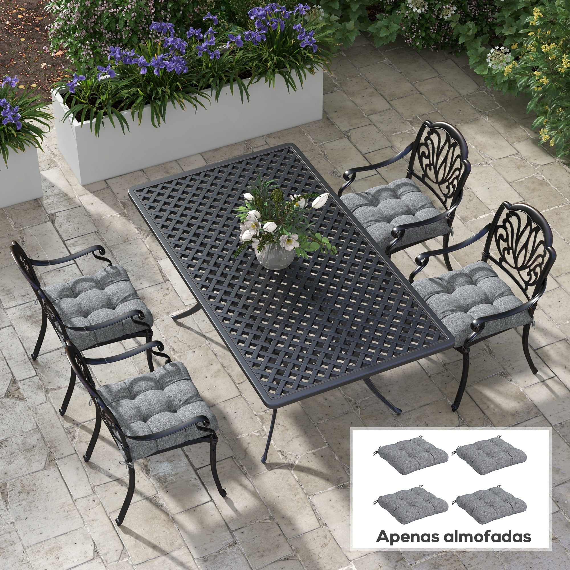 Conjunto de Almofadas para Cadeiras 48x48x7 cm Cinzento