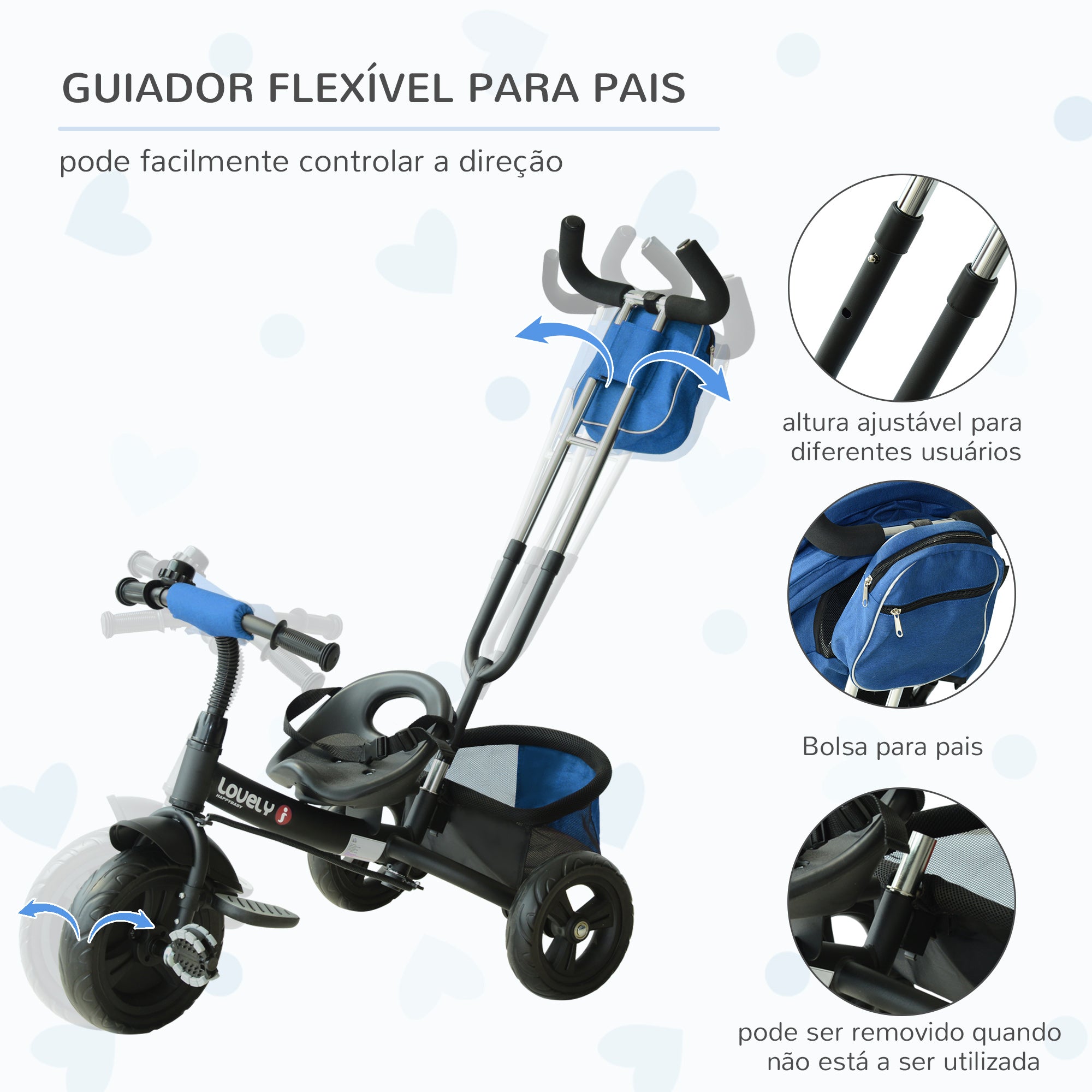 Triciclo Infantil Multifuncional 3 em 1 Azul 102x49x102 cm