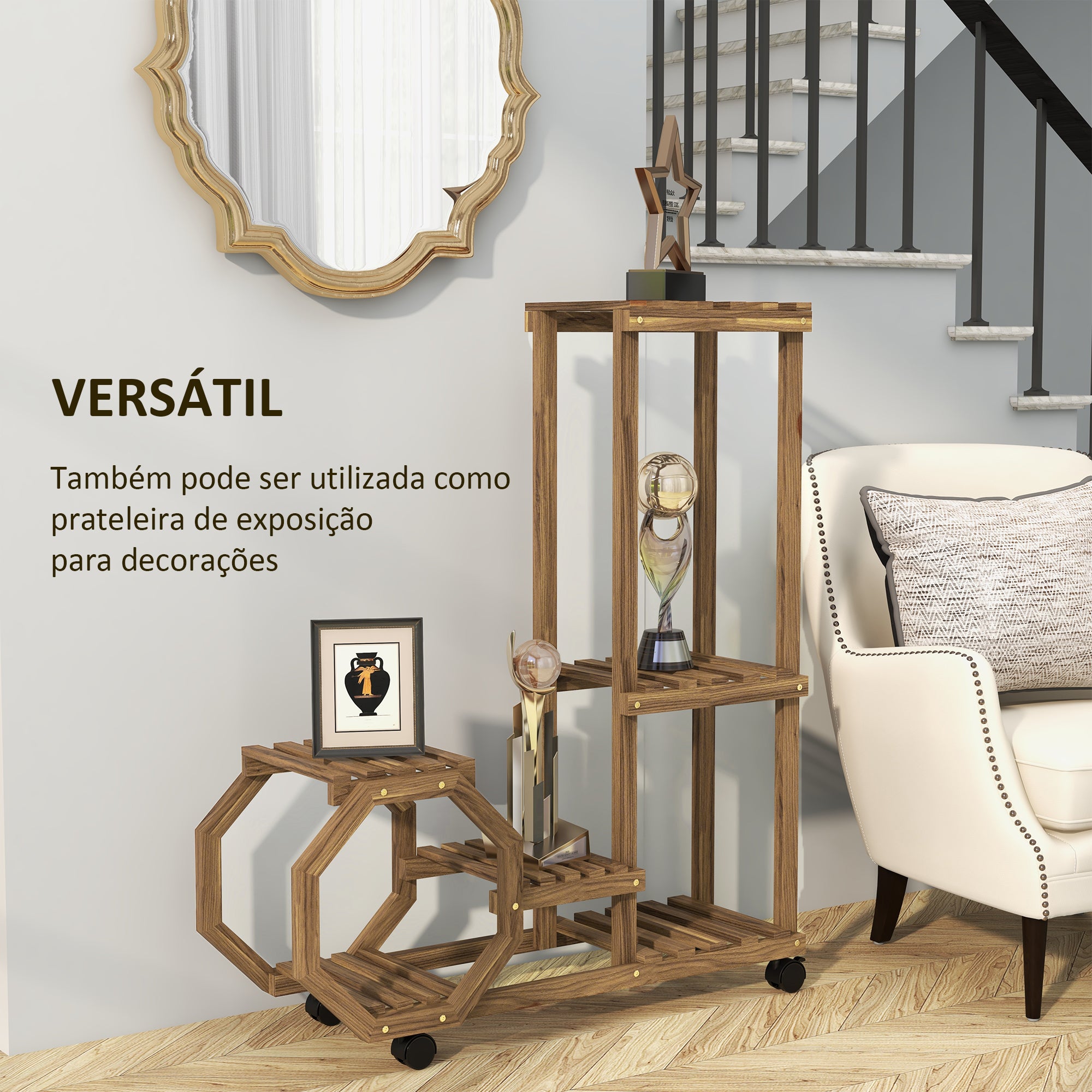 Estante para Plantas de Madeira – 86x30x102 cm – Marrom Carbonizado