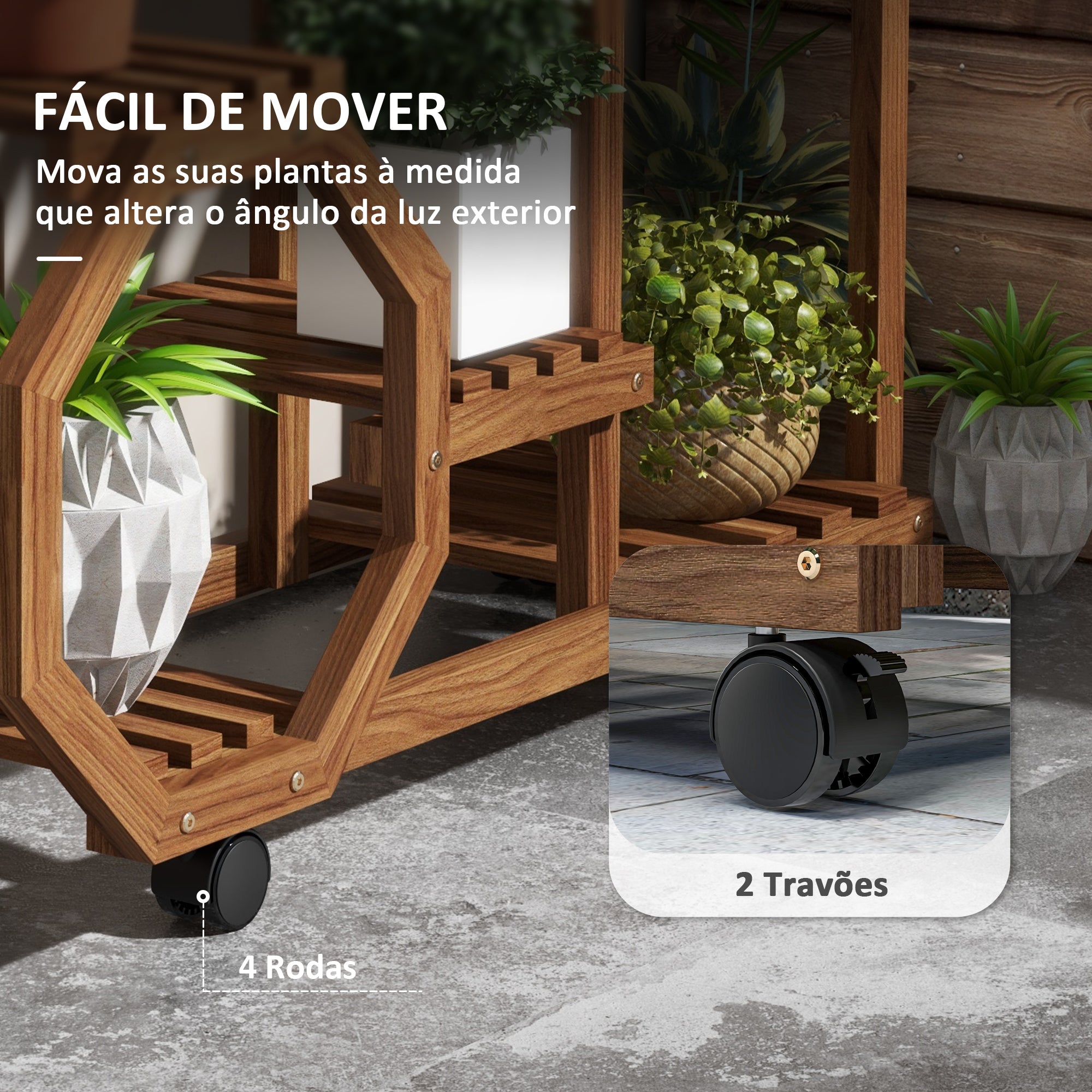 Estante para Plantas de Madeira – 86x30x102 cm – Marrom Carbonizado