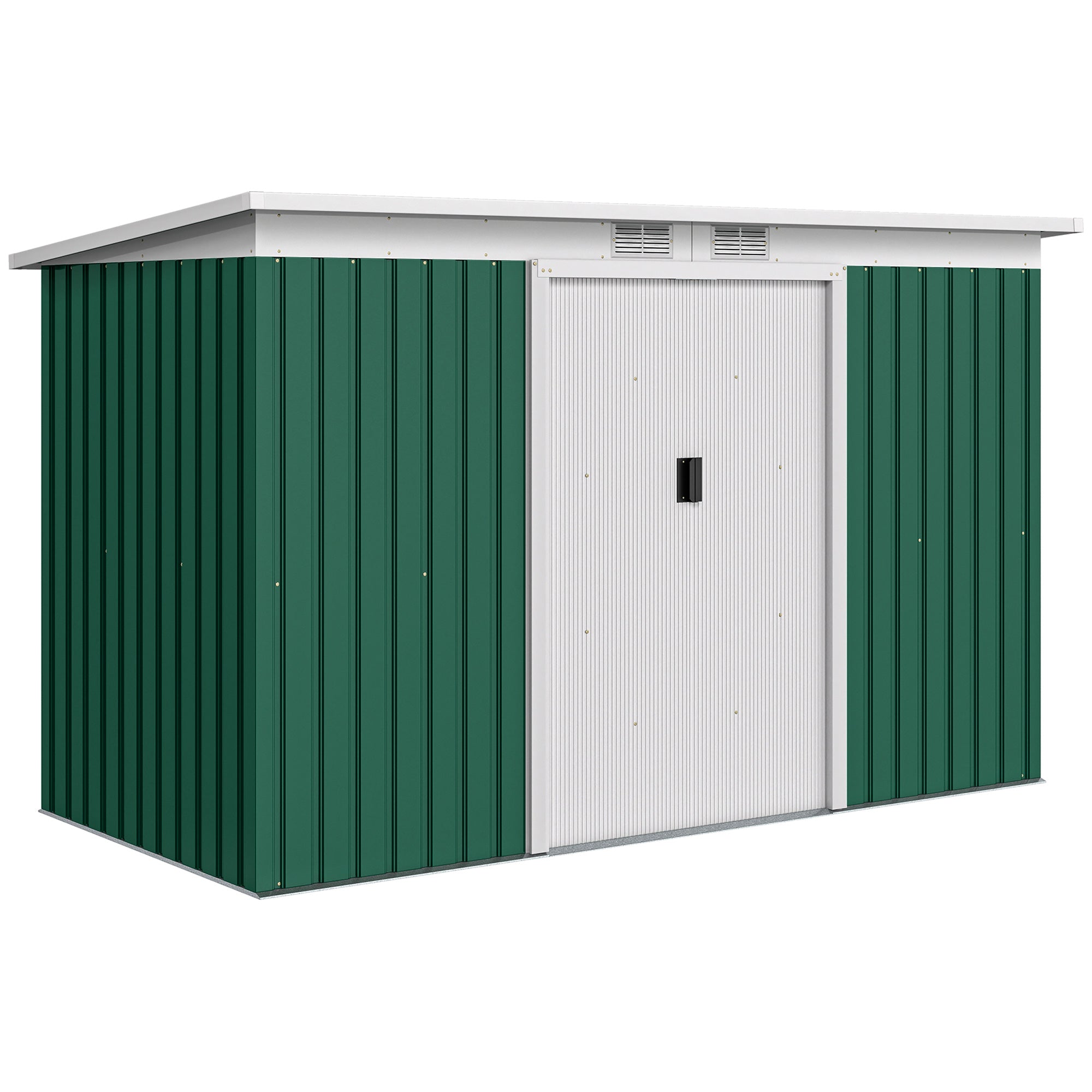 Abrigo de Jardim Verde 280x130x172cm em Aço Galvanizado com Porta Corrediça e Ventilações