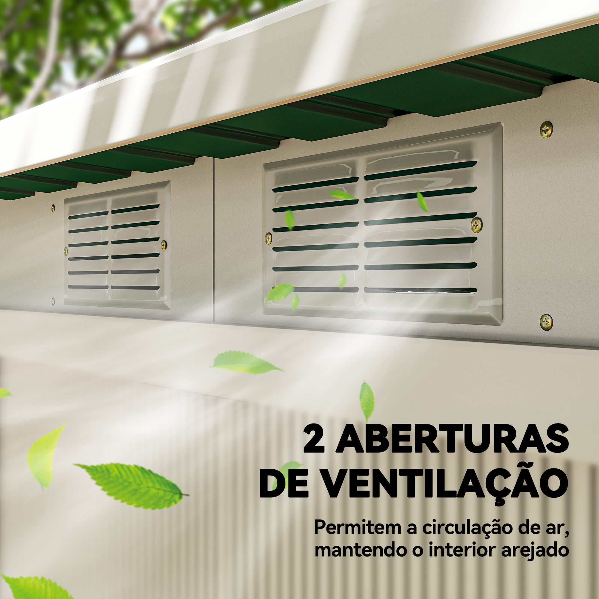 Abrigo de Jardim Verde 280x130x172cm em Aço Galvanizado com Porta Corrediça e Ventilações