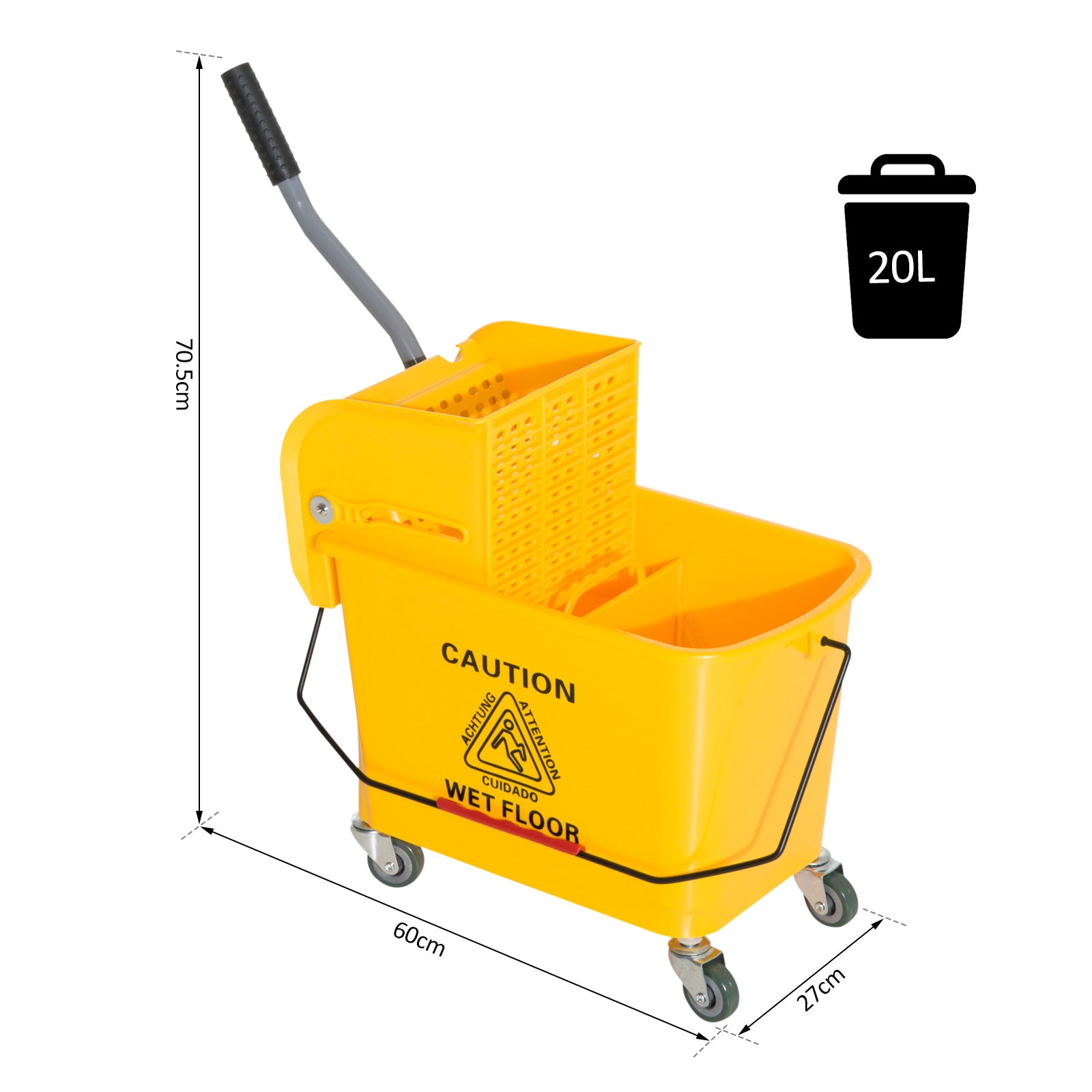 Balde de Limpeza com Rodas e Espremedor 20L Amarelo 60x27x70,5 cm