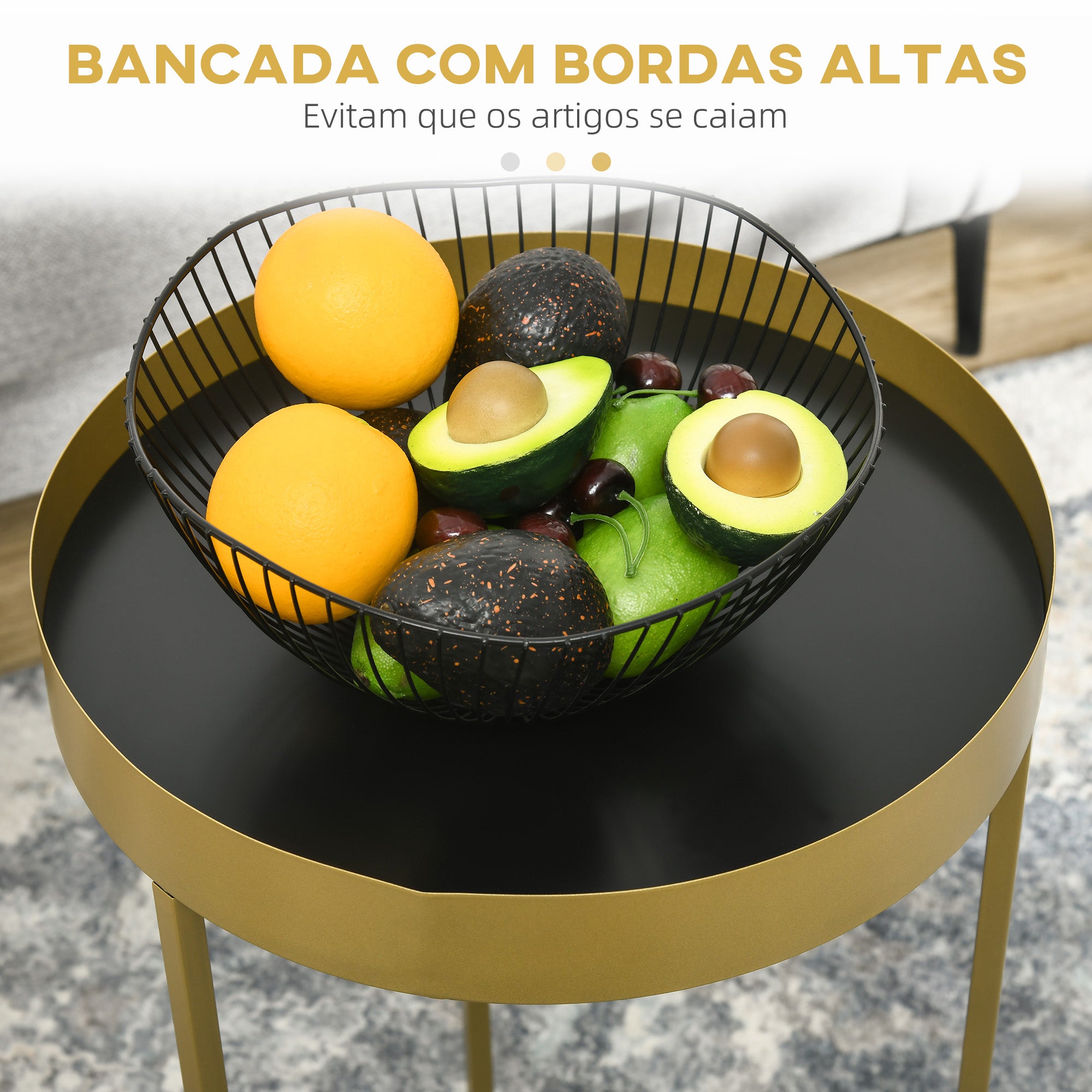 Conjunto de 2 Mesas de Centro Modernas Empilháveis em Ouro Ø39x63 cm e Ø30.8x56 cm - Preto e Branco