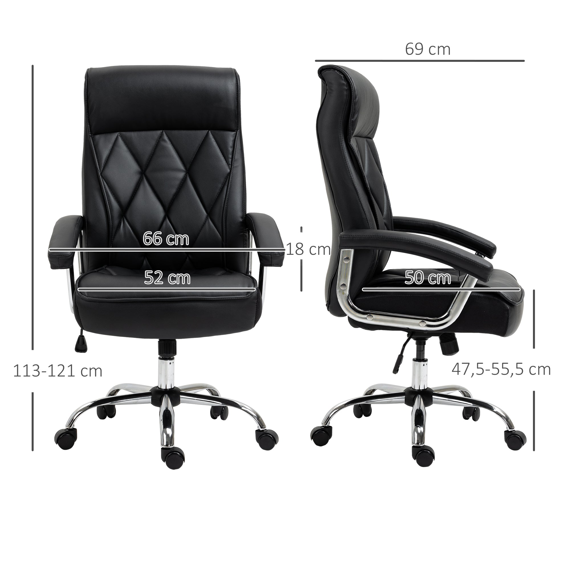 Cadeira de Escritório Ergonômica em Pele Sintética Preto 66x69x121cm