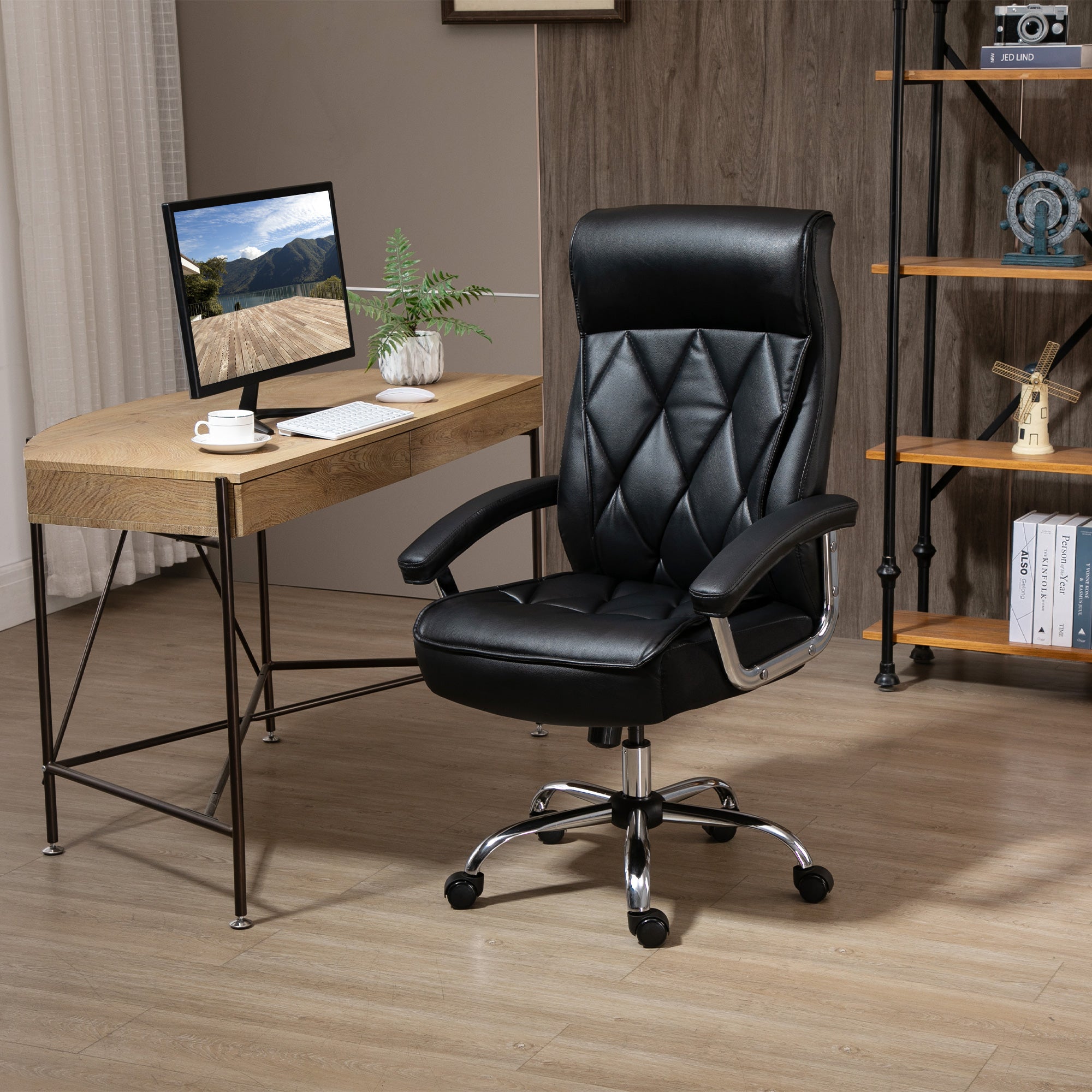 Cadeira de Escritório Ergonômica em Pele Sintética Preto 66x69x121cm