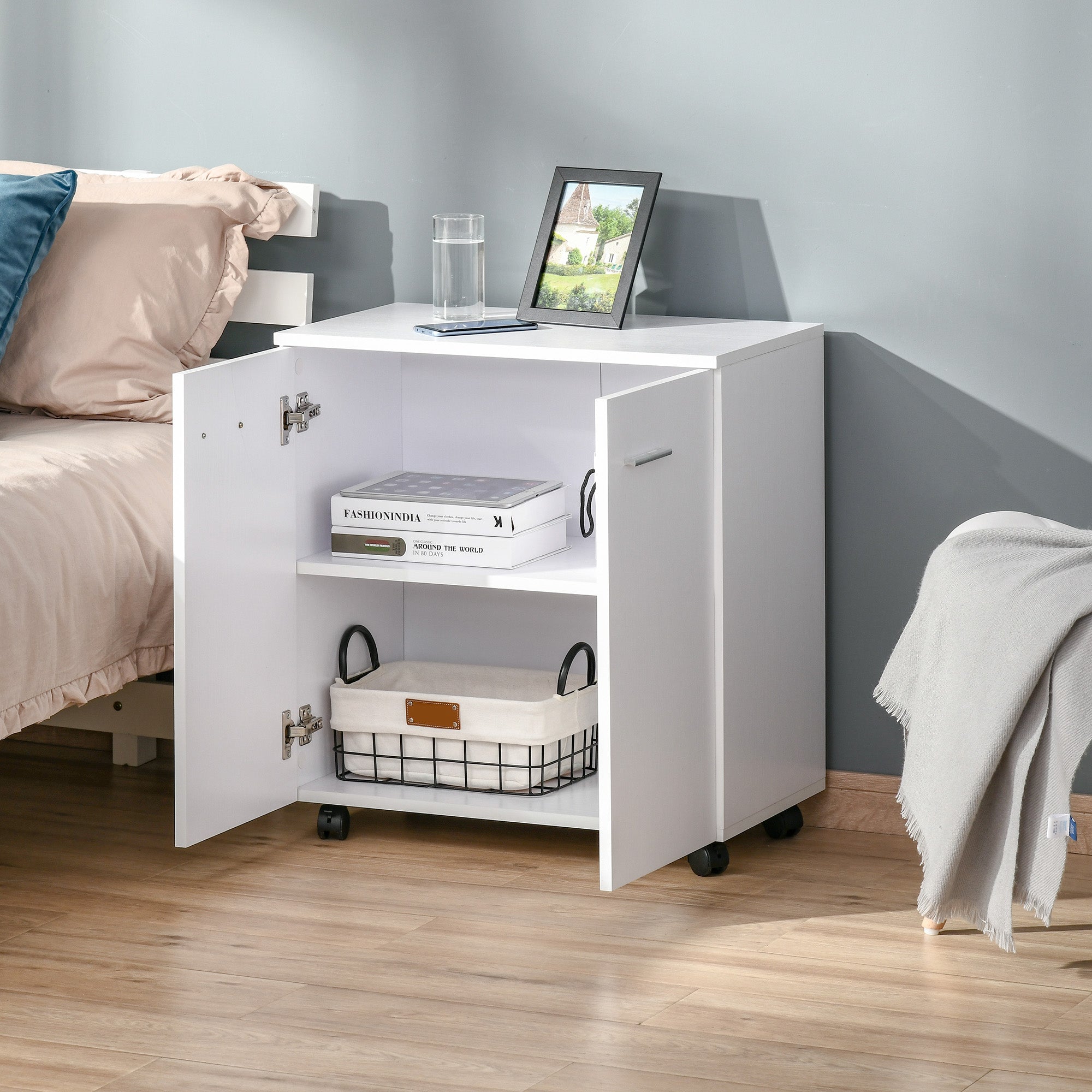 Armário de Armazenamento Moderno com Rodas 60x35x65cm - Branco