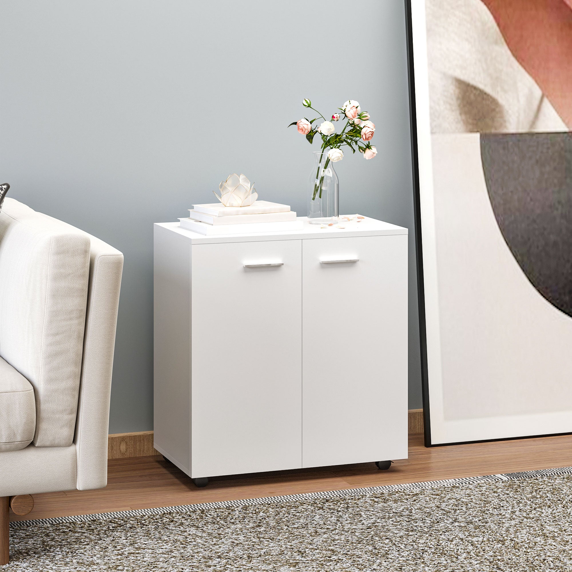 Armário de Armazenamento Moderno com Rodas 60x35x65cm - Branco
