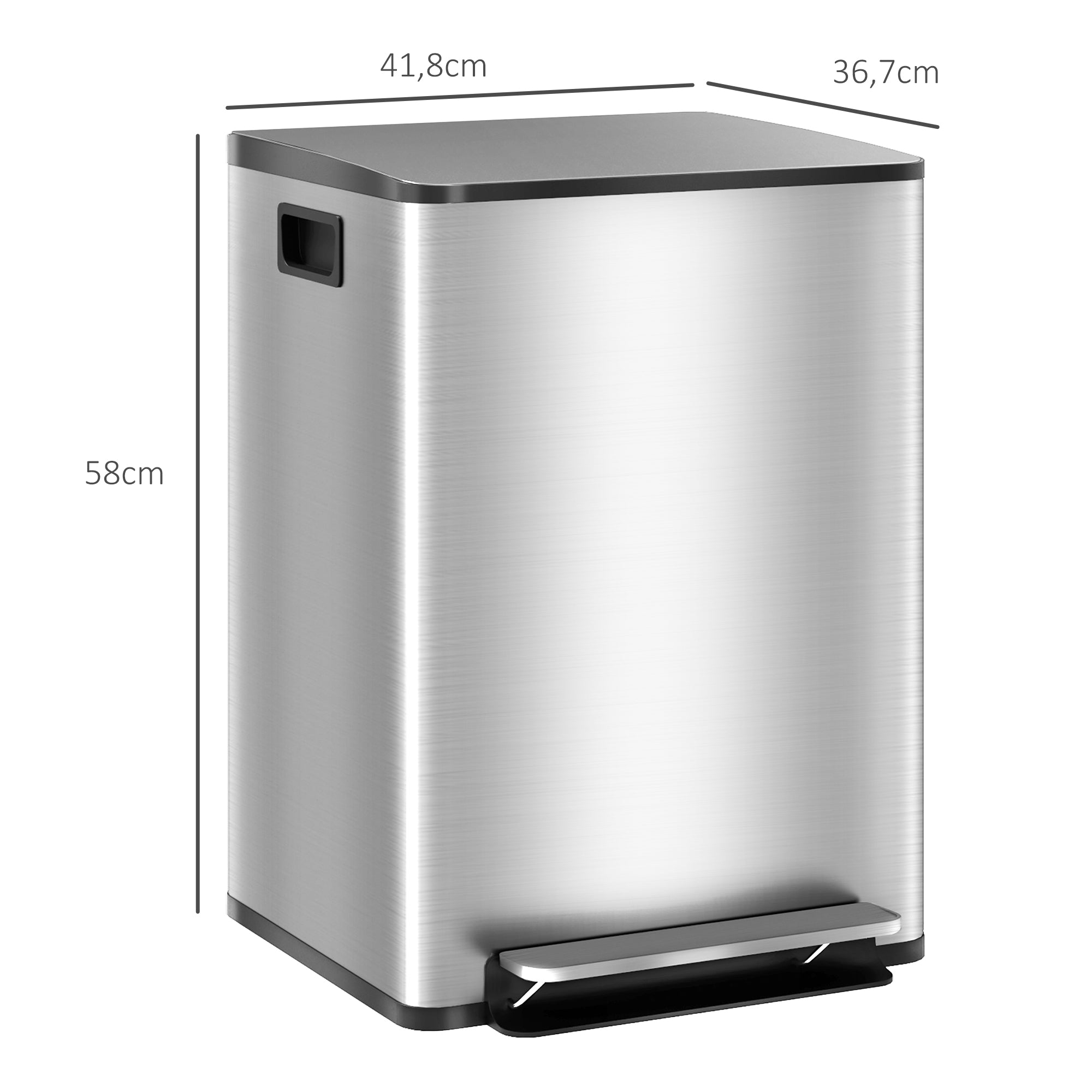 Balde de Lixo de Cozinha 2 Compartimentos 2x20L Aço Inoxidável Prata 41,8x36,7x58 cm