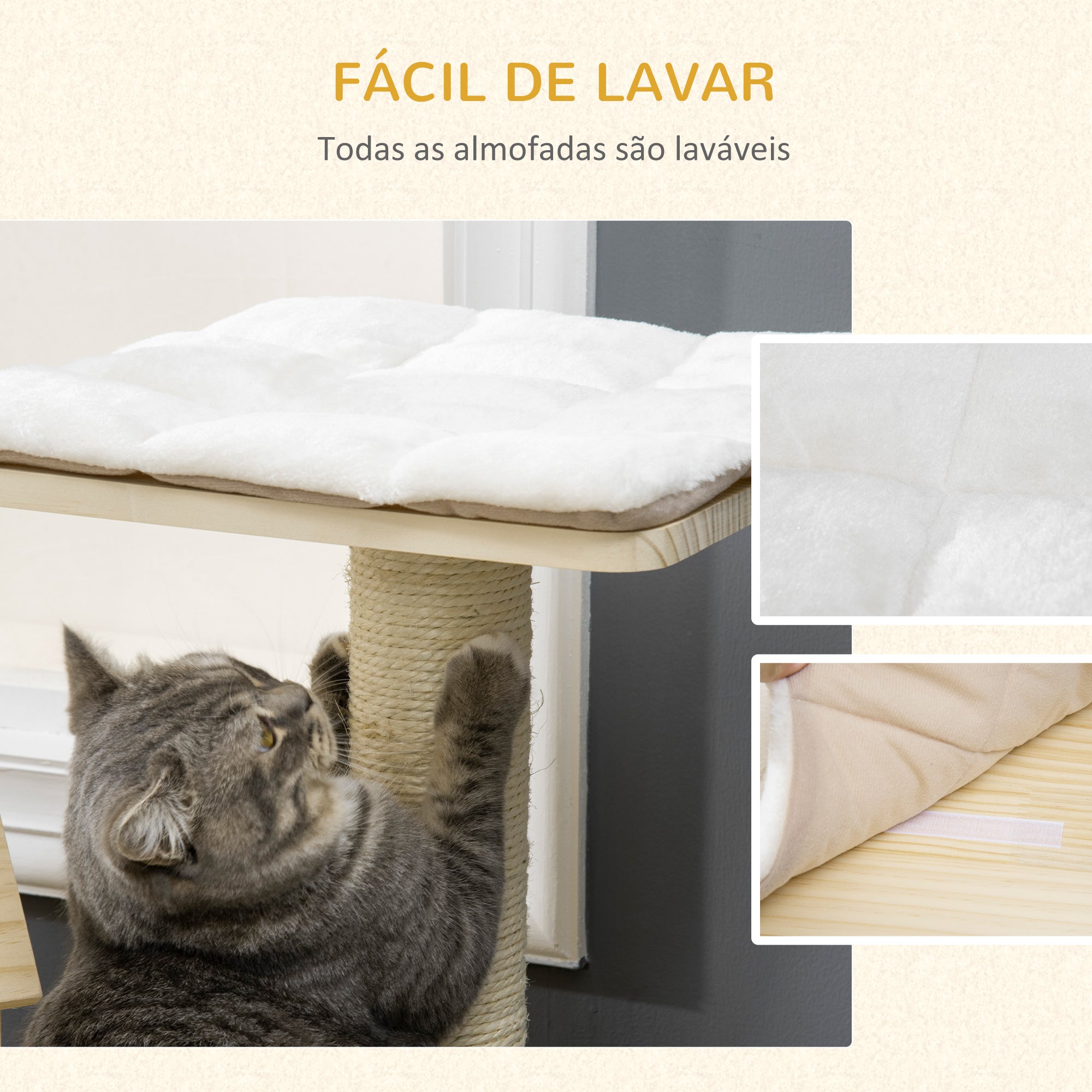 Árvore Arranhador para Gatos 70x50x125cm Cor de Madeira Natural
