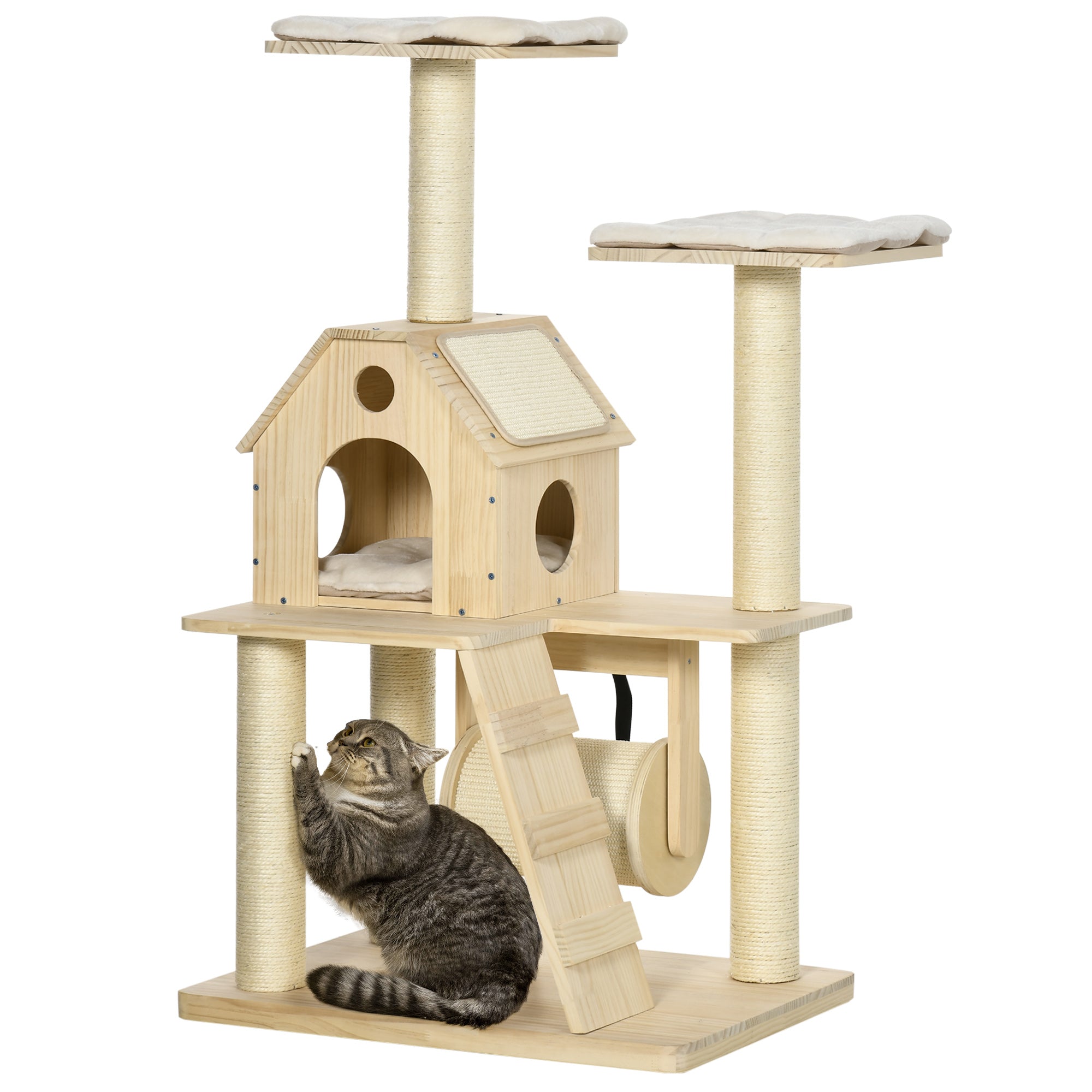 Árvore Arranhador para Gatos 70x50x125cm Cor de Madeira Natural
