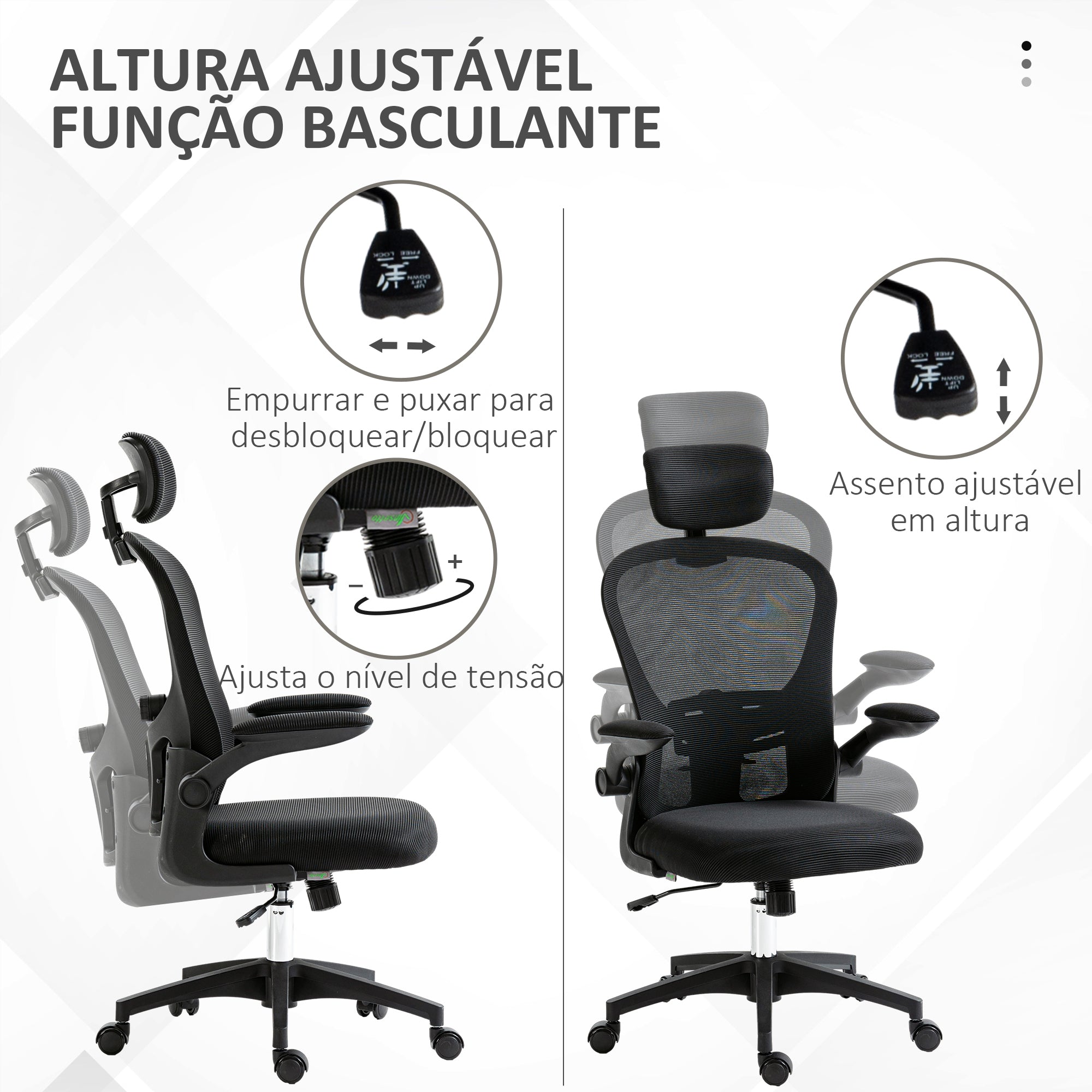 Cadeira de Escritório Ergonómica Preto 62x64x112-120 cm