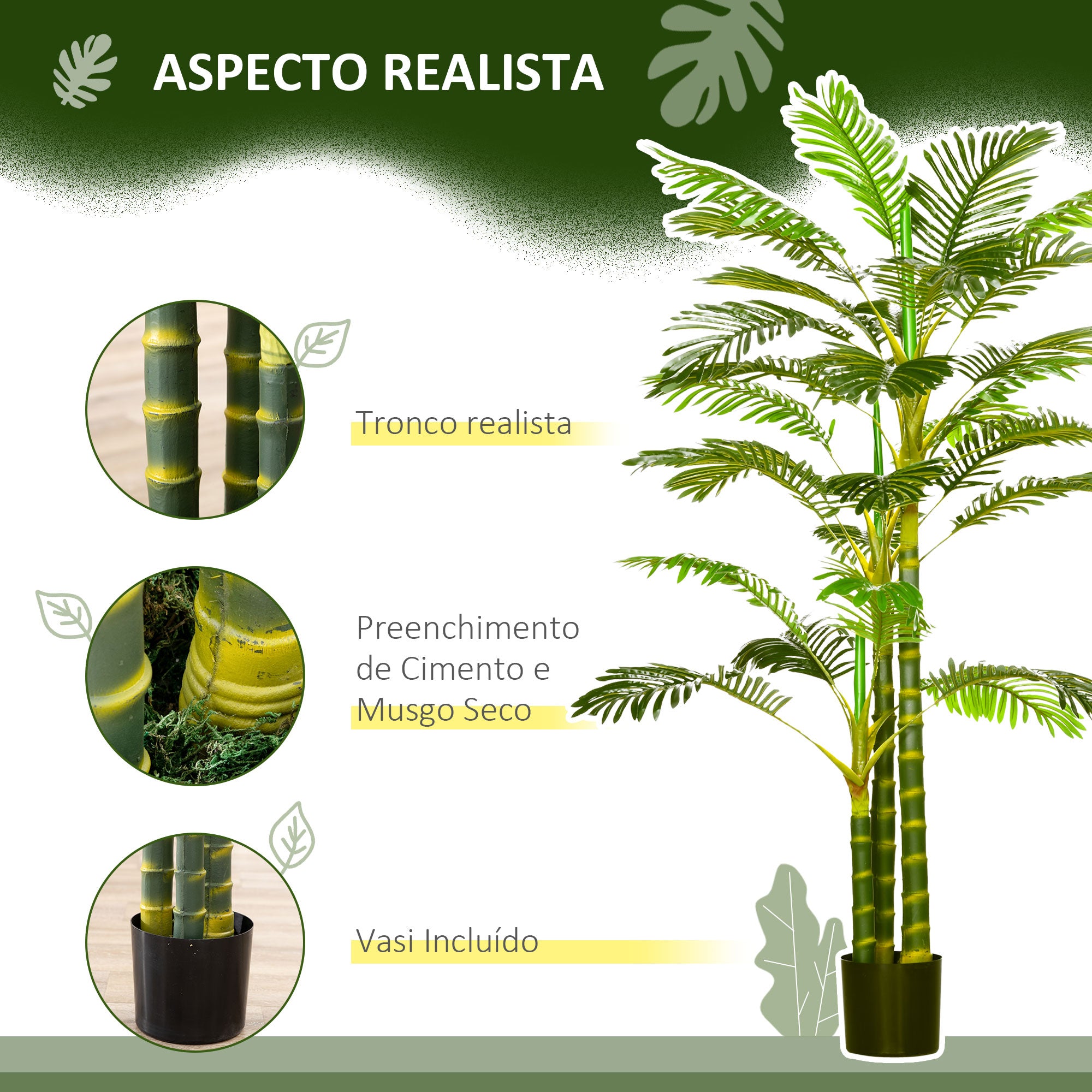 Planta Artificial Palmeira Areca – 190cm – Verde – Plástico