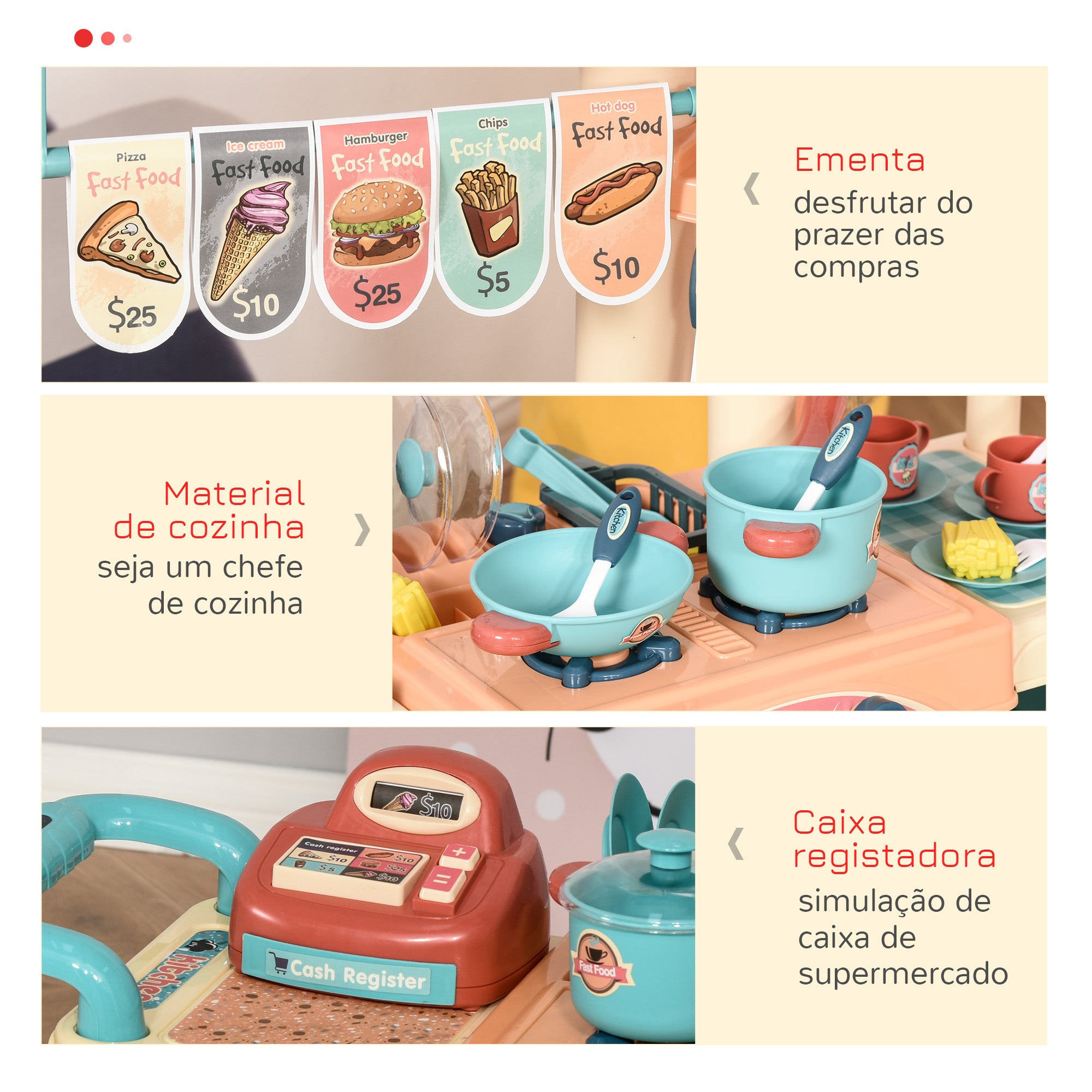 Cozinha de Brinquedo Multicolor 79,5x33x90,5 cm para Crianças de 3 a 6 Anos