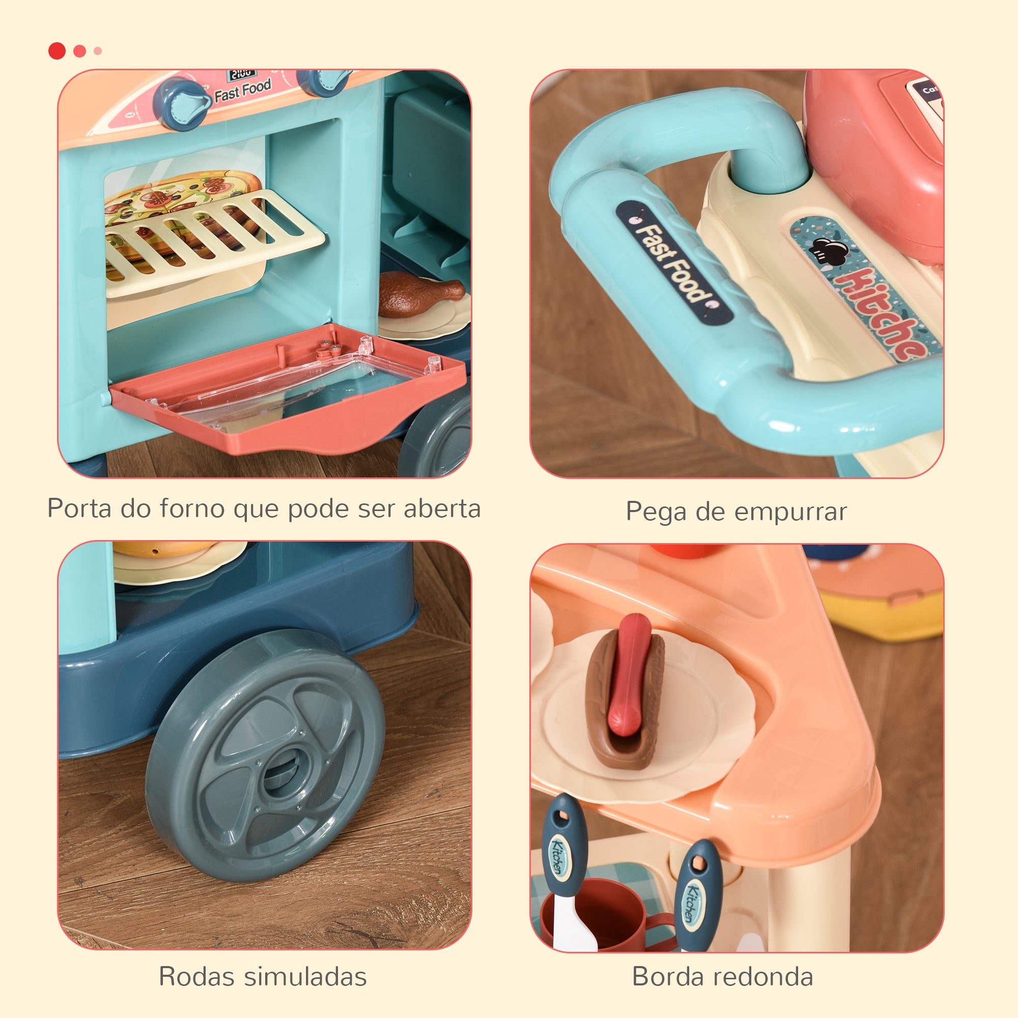 Cozinha de Brinquedo Multicolor 79,5x33x90,5 cm para Crianças de 3 a 6 Anos