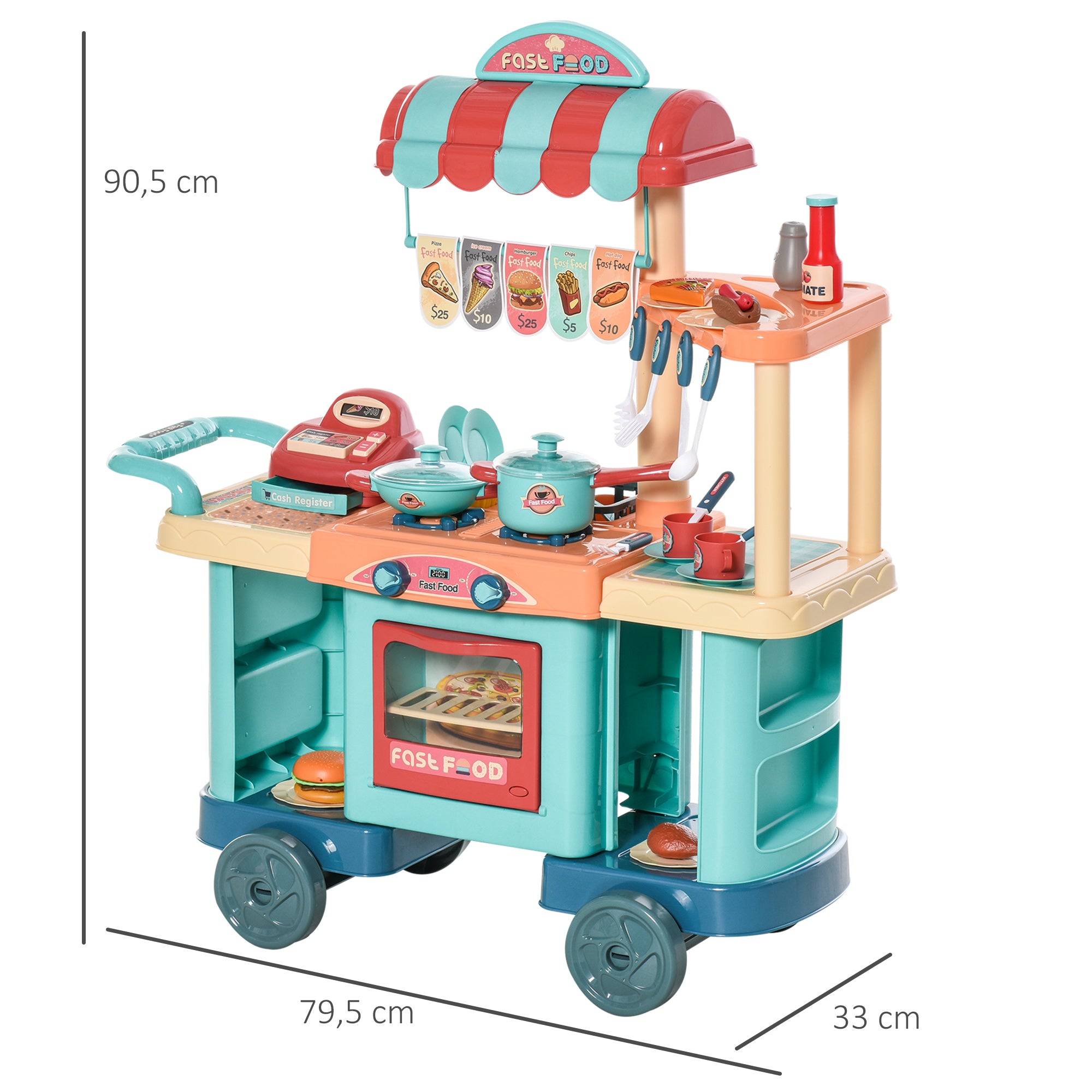 Cozinha de Brinquedo Multicolor 79,5x33x90,5 cm para Crianças de 3 a 6 Anos