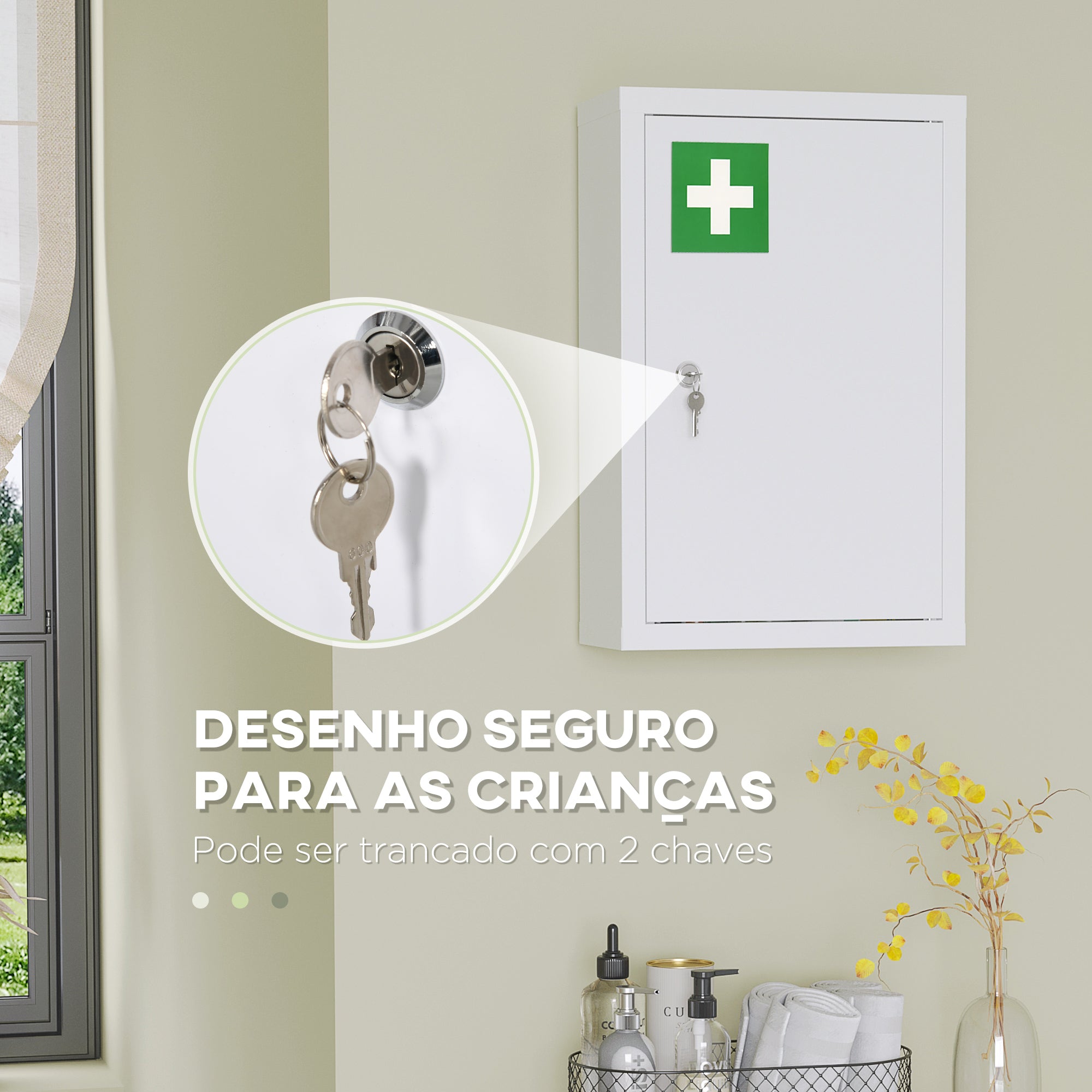 Armário de Farmácia de Parede em Aço com 3 Prateleiras - Branco 30x14x46 cm