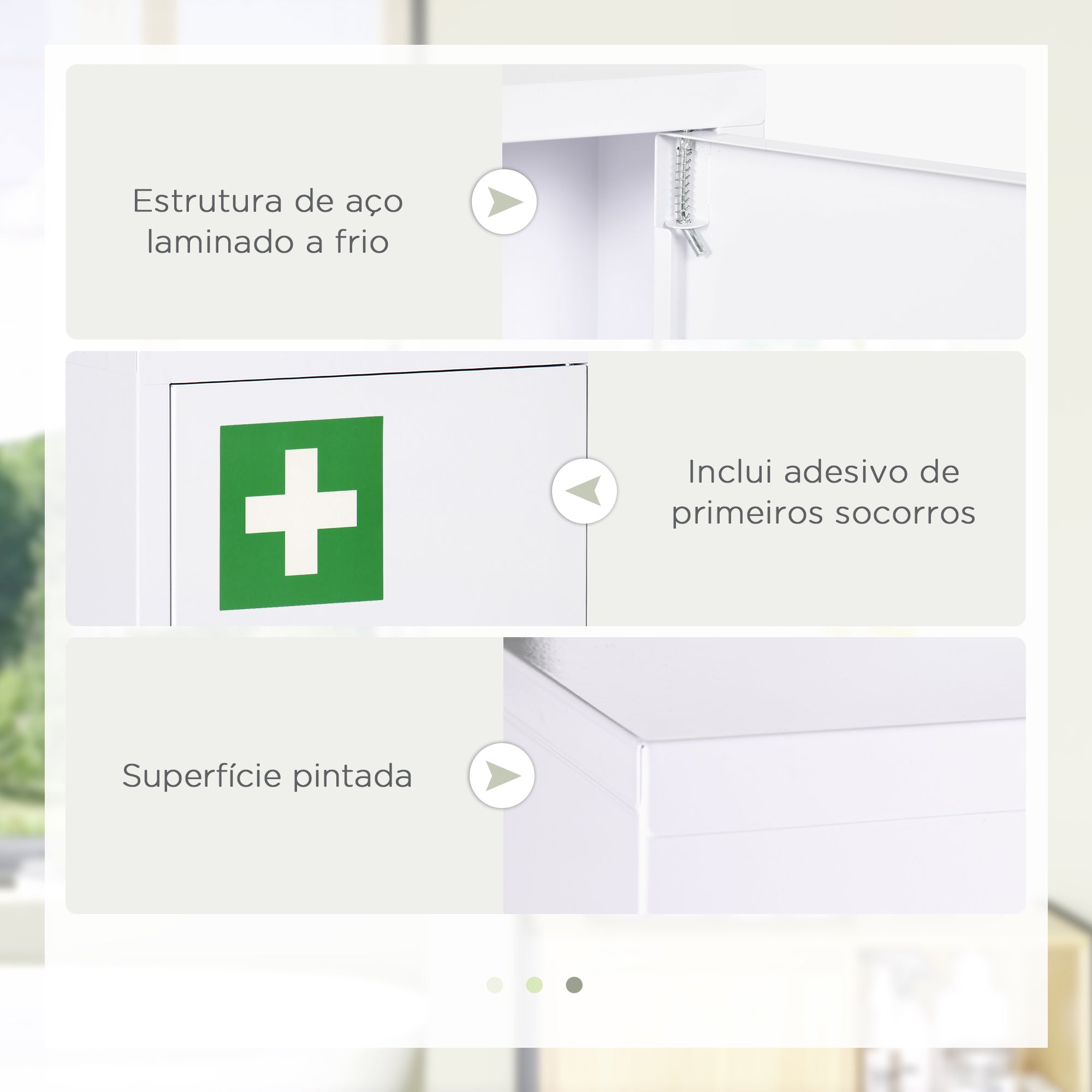 Armário de Farmácia de Parede em Aço com 3 Prateleiras - Branco 30x14x46 cm