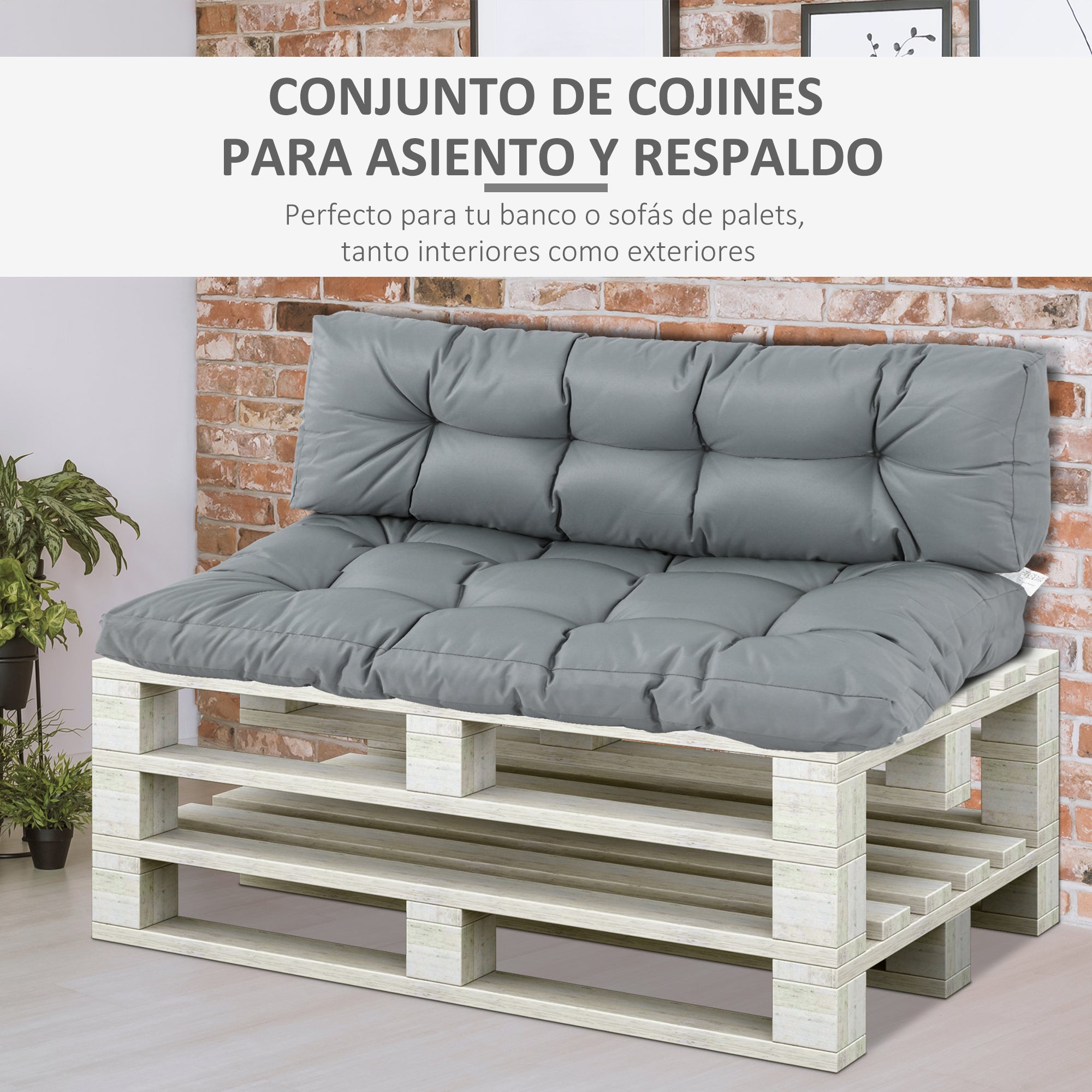 Almofada para Palete 120x80x12 cm - Cinzento