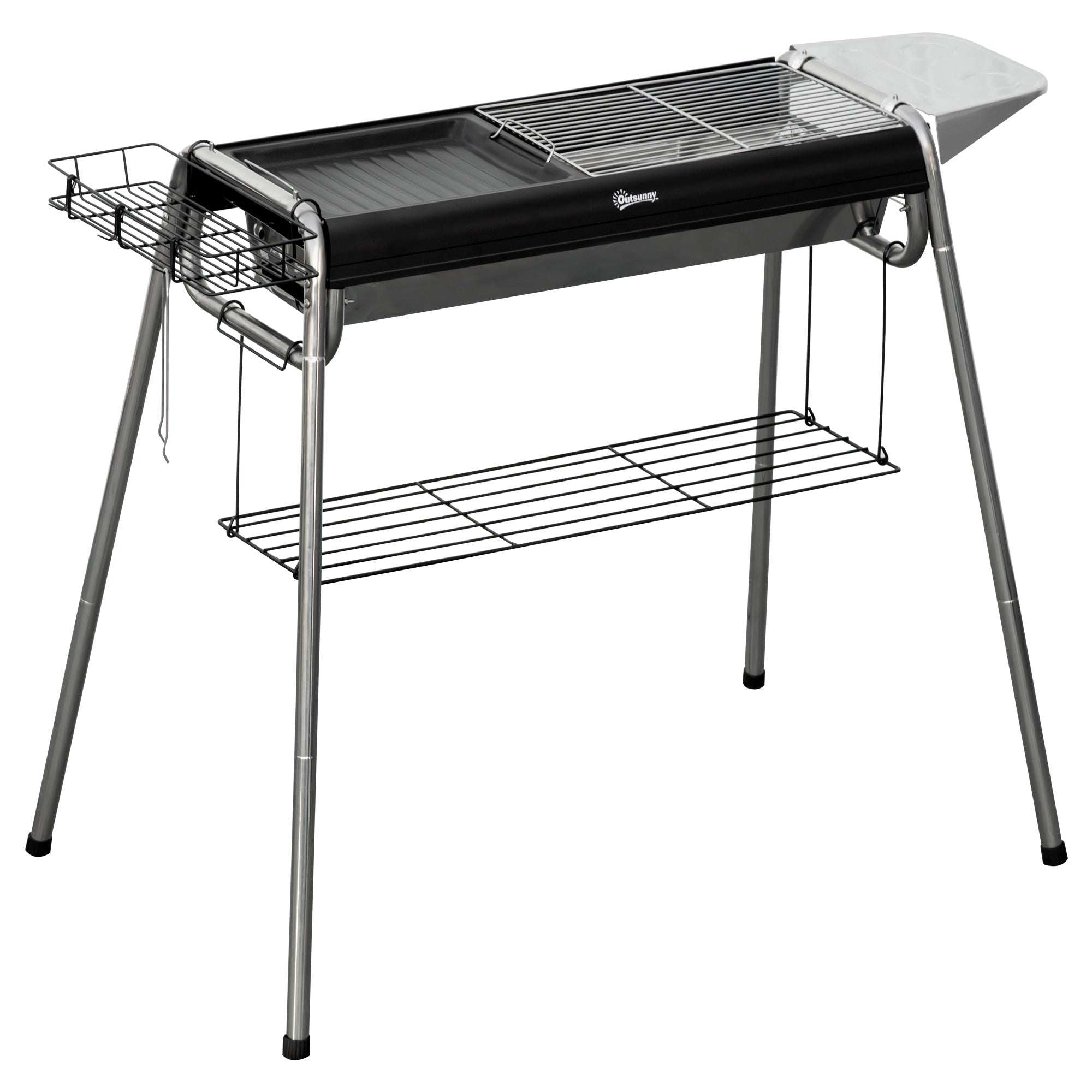 Barbecue Portátil a Carvão com Grelha em Aço Inoxidável 96x61x72 cm - Preto