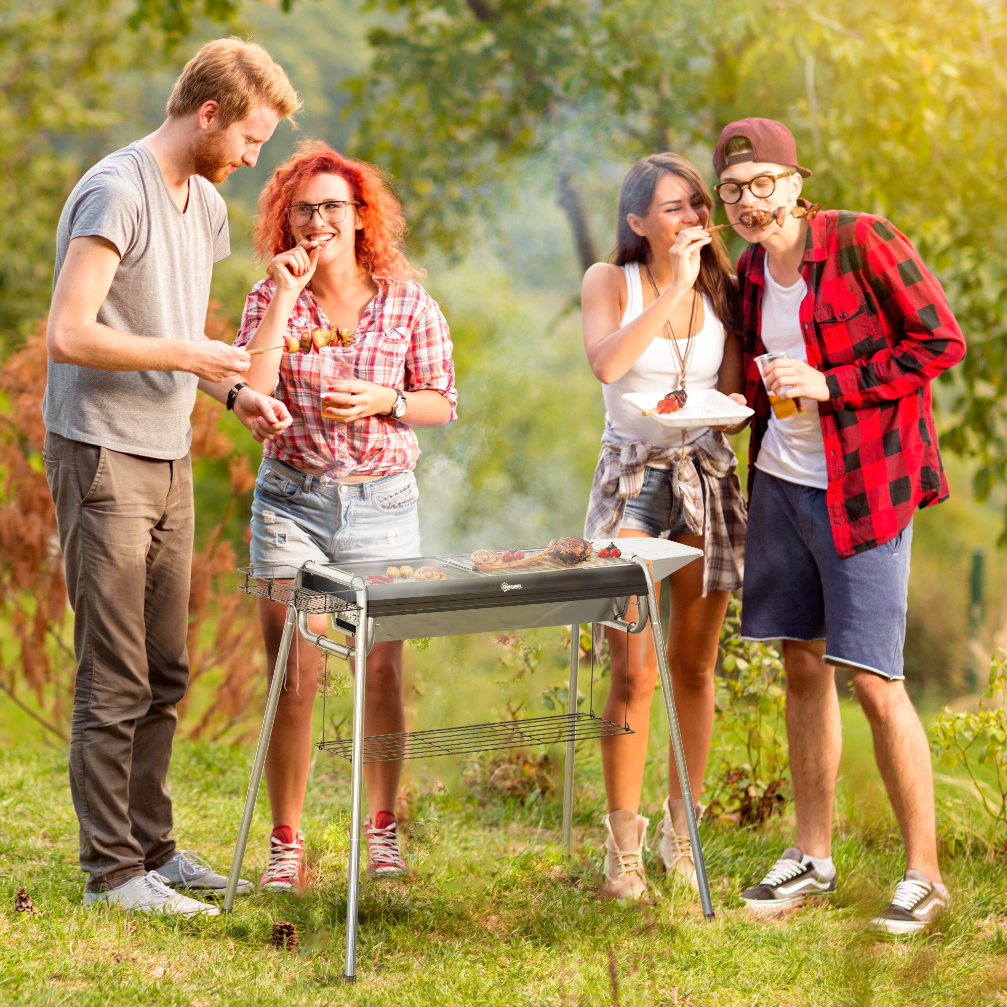 Barbecue Portátil a Carvão com Grelha em Aço Inoxidável 96x61x72 cm - Preto