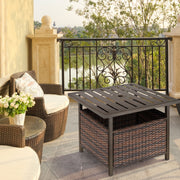 Base para Guarda-Sol com Mesa Lateral de Vime em Aço para Terraço/Jardim - 55,5x55,5x46 cm - Marrom