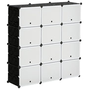 Armário Modular de Plástico com 12 Cubos 125x32x125cm - Branco e Preto