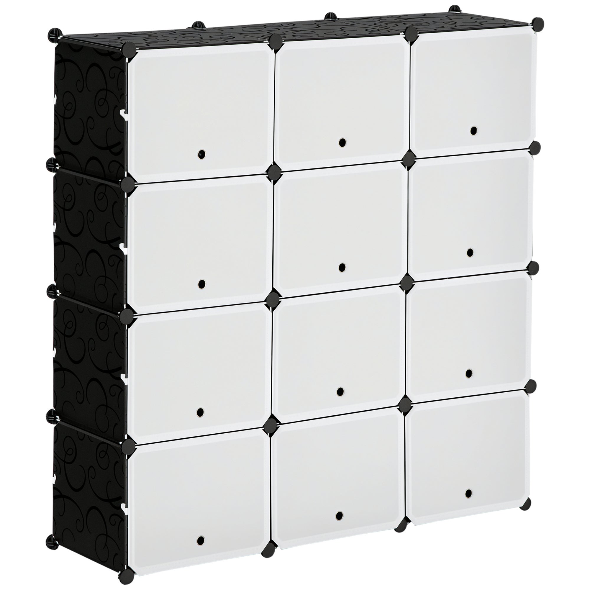 Armário Modular de Plástico com 12 Cubos 125x32x125cm - Branco e Preto