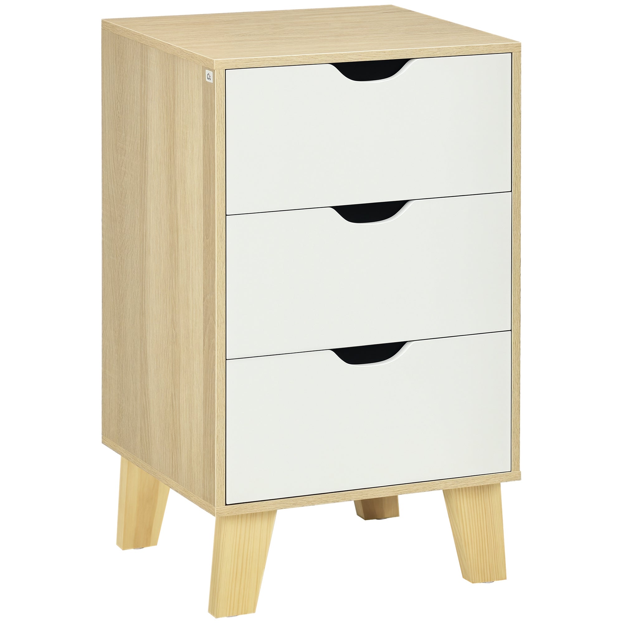 Mesa de Cabeceira 3 Gavetas 40x35x68.5cm Madeira e Branco