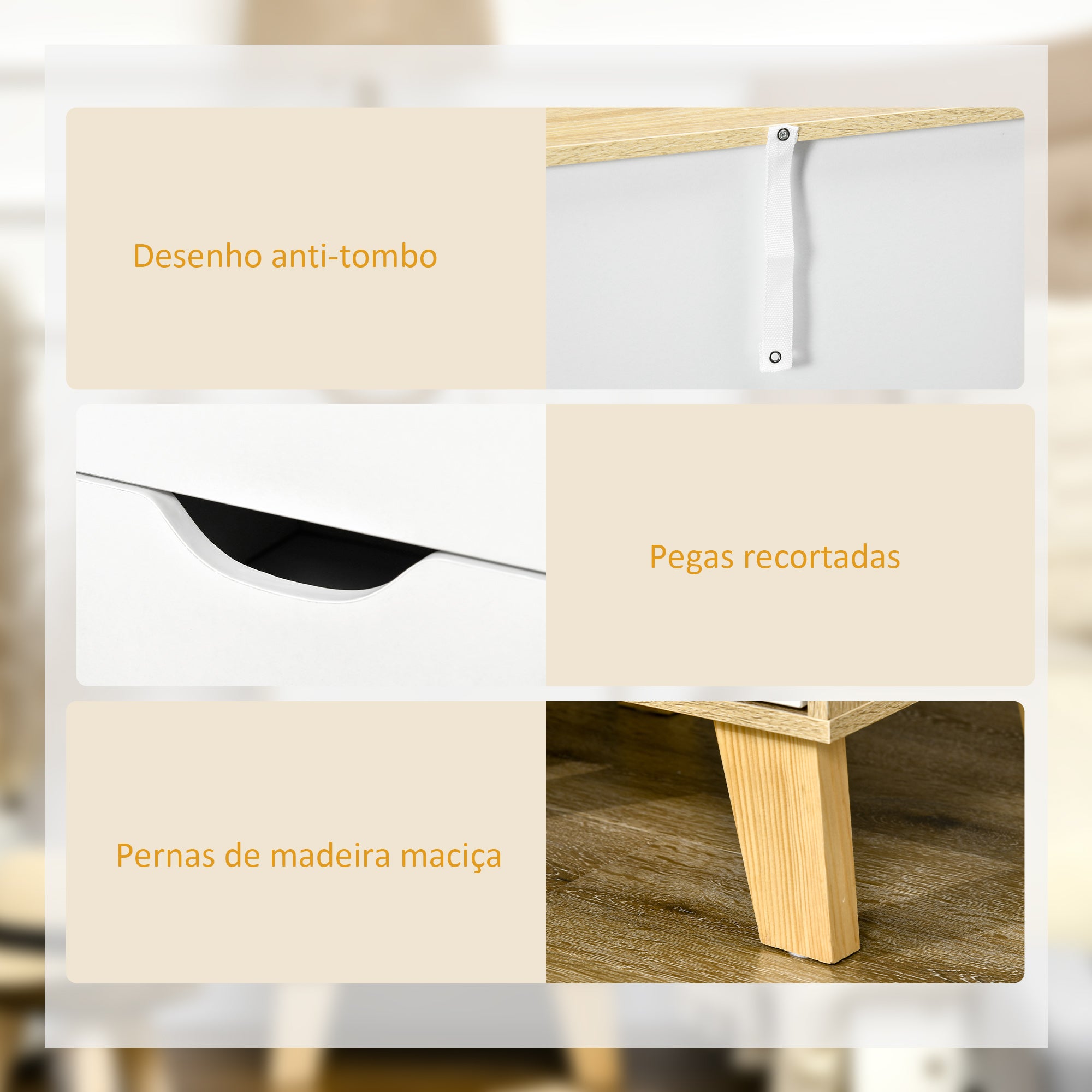 Mesa de Cabeceira 3 Gavetas 40x35x68.5cm Madeira e Branco