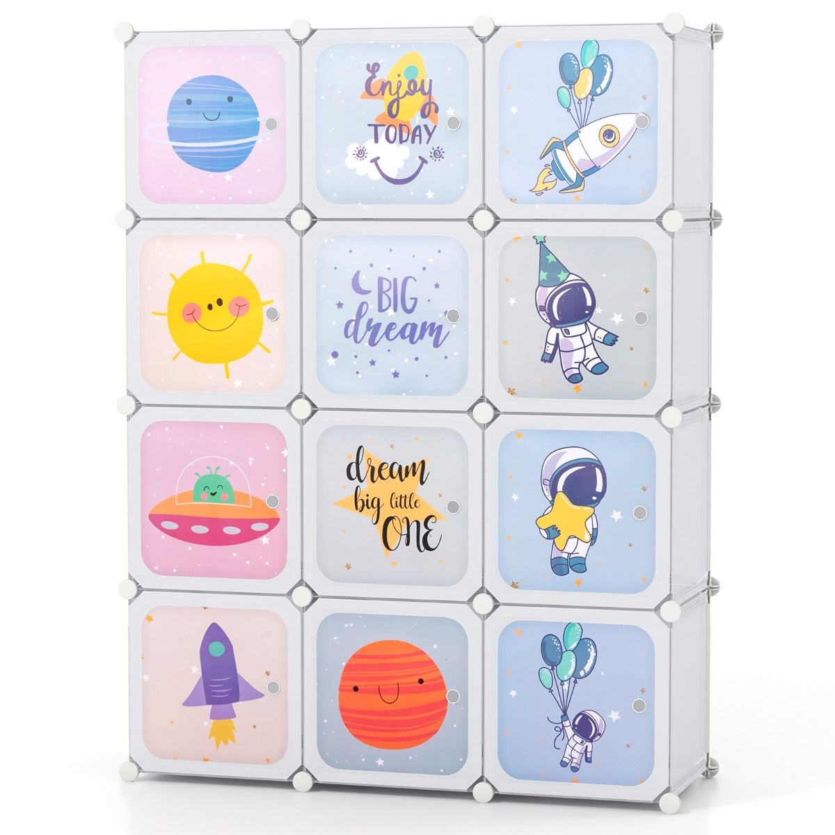 Armário Infantil Portátil de 12 Cubos para Bebés com 2 Seções para Pendurar no Quarto 107 x 36 x 142 cm Branco