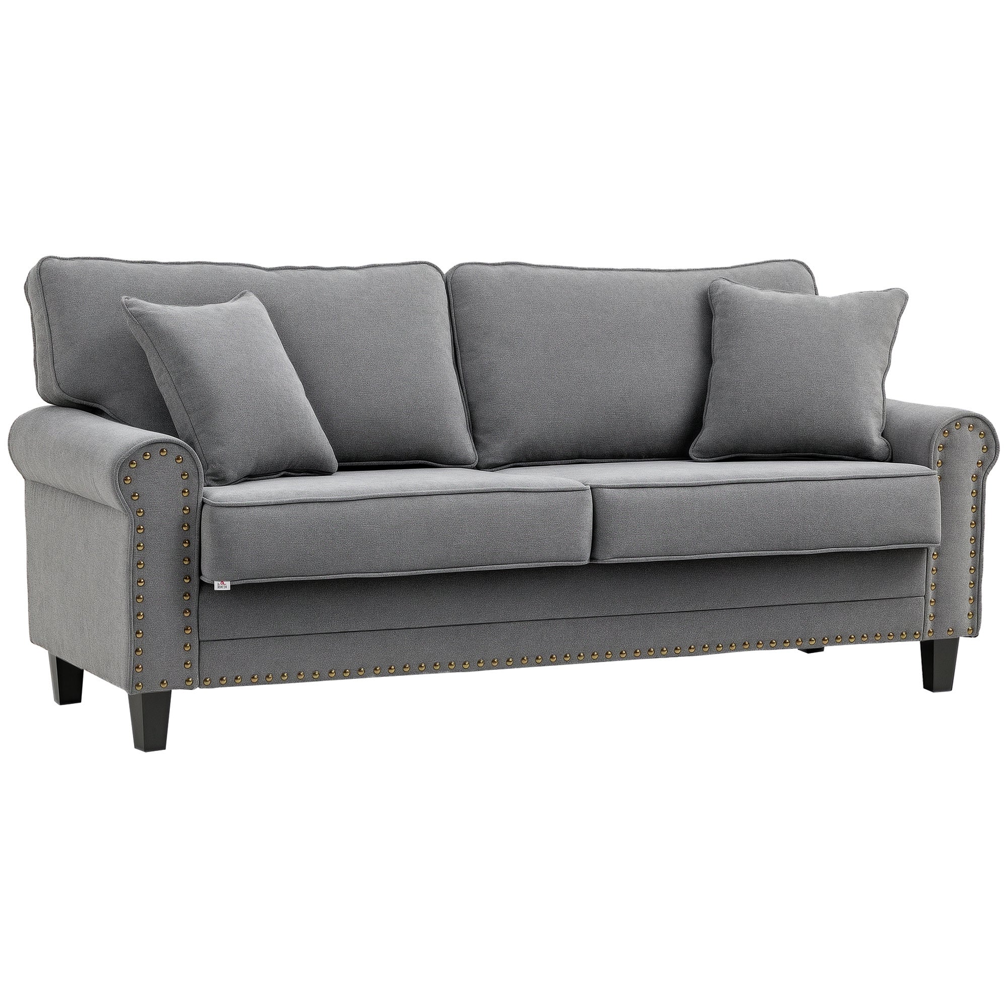 Sofá de 2 Lugares Cinzento 196x80,5x89cm em Poliéster com Almofadas Decorativas