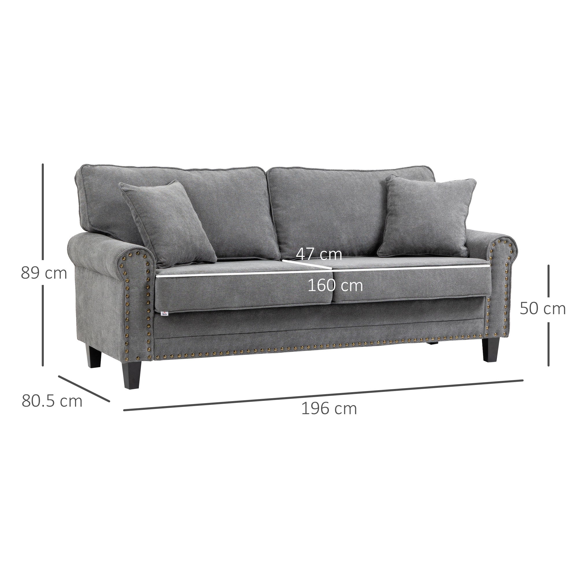Sofá de 2 Lugares Cinzento 196x80,5x89cm em Poliéster com Almofadas Decorativas